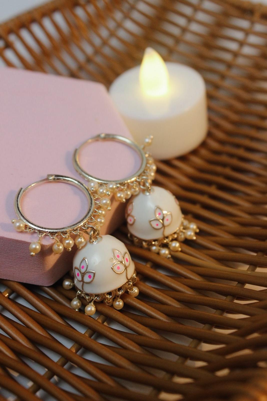 White Jhumka | Indian Jewelry | South Asian Jewelry | Tikka | Earrings | Danglers | White Jhumki | White Jhumkey | Ivory Jhumka