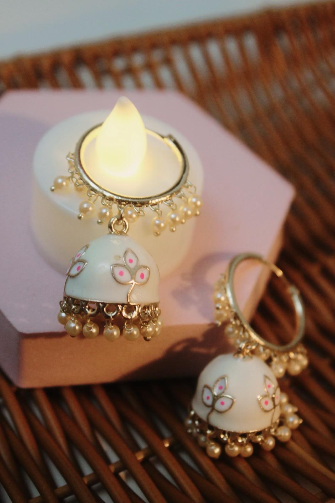 White Jhumka | Indian Jewelry | South Asian Jewelry | Tikka | Earrings | Danglers | White Jhumki | White Jhumkey | Ivory Jhumka