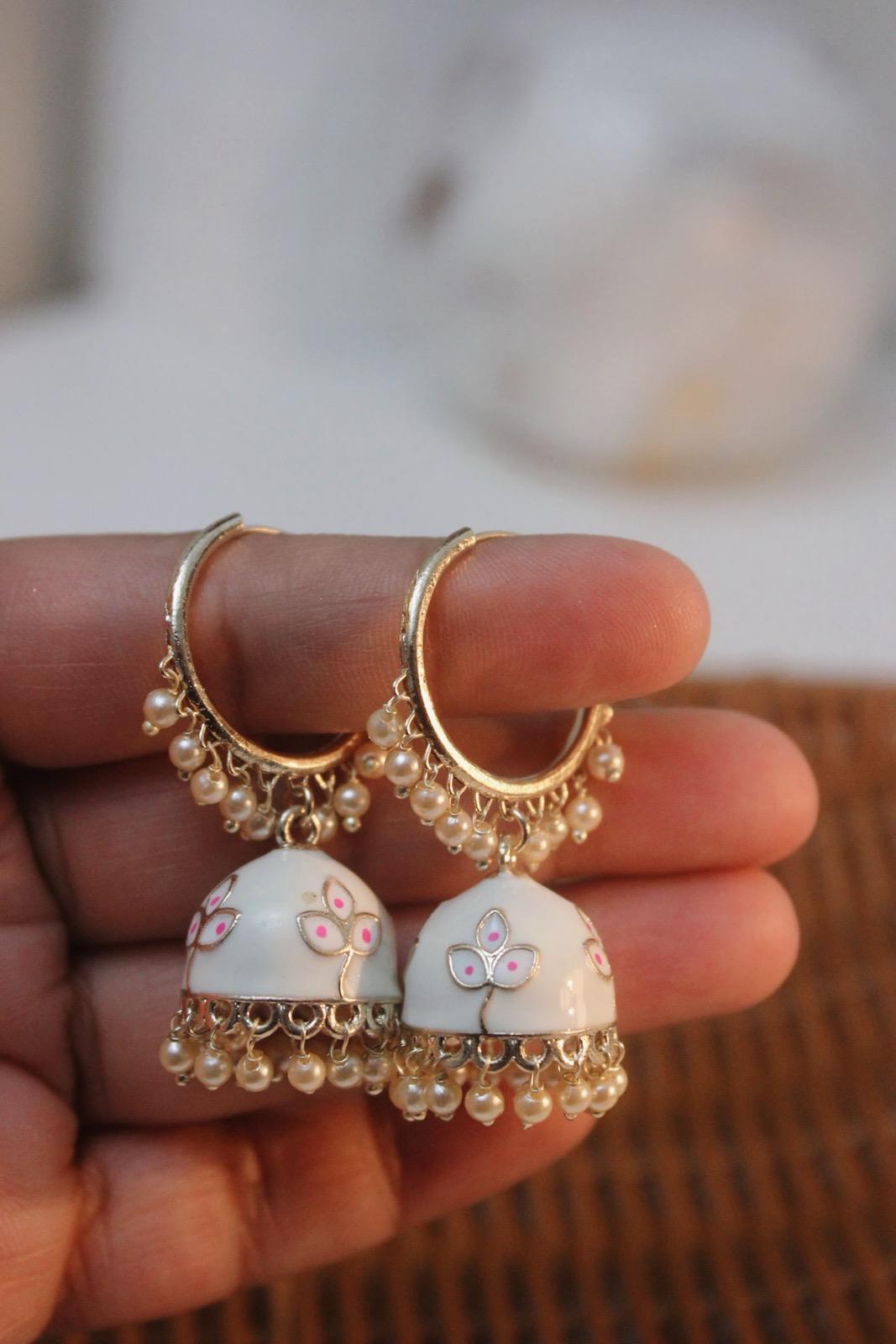 White Jhumka | Indian Jewelry | South Asian Jewelry | Tikka | Earrings | Danglers | White Jhumki | White Jhumkey | Ivory Jhumka