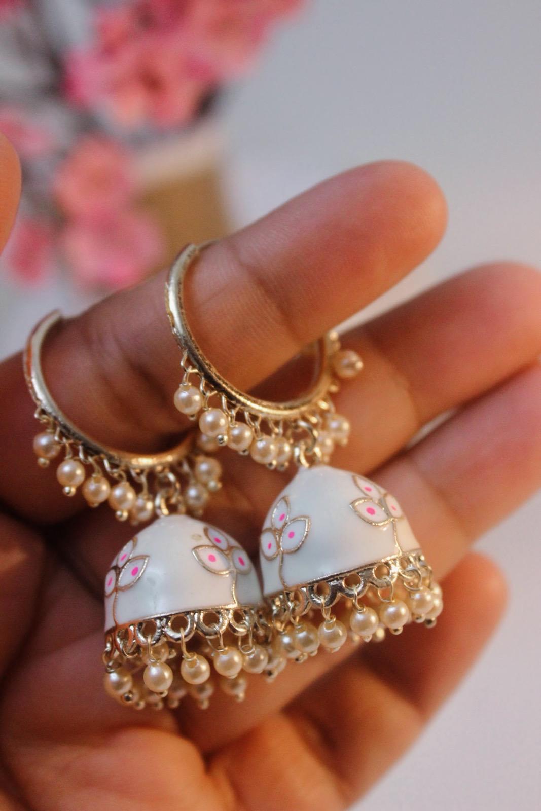 White Jhumka | Indian Jewelry | South Asian Jewelry | Tikka | Earrings | Danglers | White Jhumki | White Jhumkey | Ivory Jhumka
