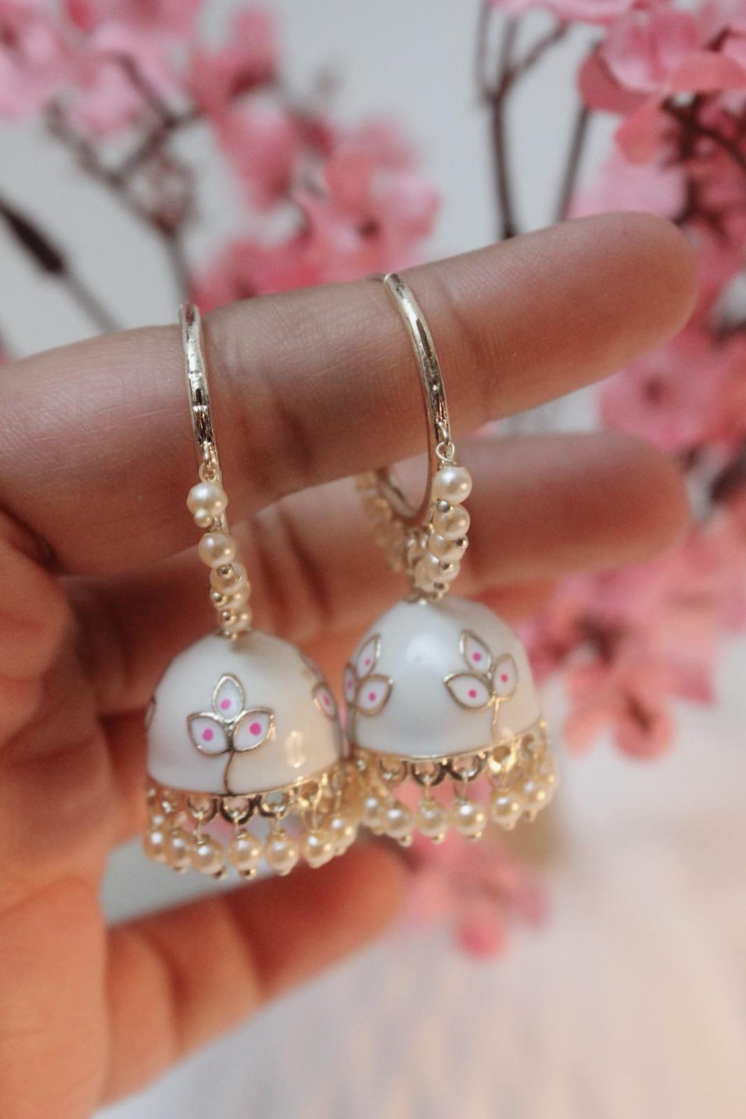White Jhumka | Indian Jewelry | South Asian Jewelry | Tikka | Earrings | Danglers | White Jhumki | White Jhumkey | Ivory Jhumka