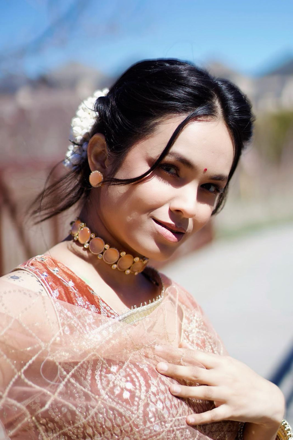 PEACH Necklace | Indian Jewelry | South Asian Jewelry | Stud Earrings | Partywear | Peach Jewelry | Peach Choker Necklace Set | Peach Studs