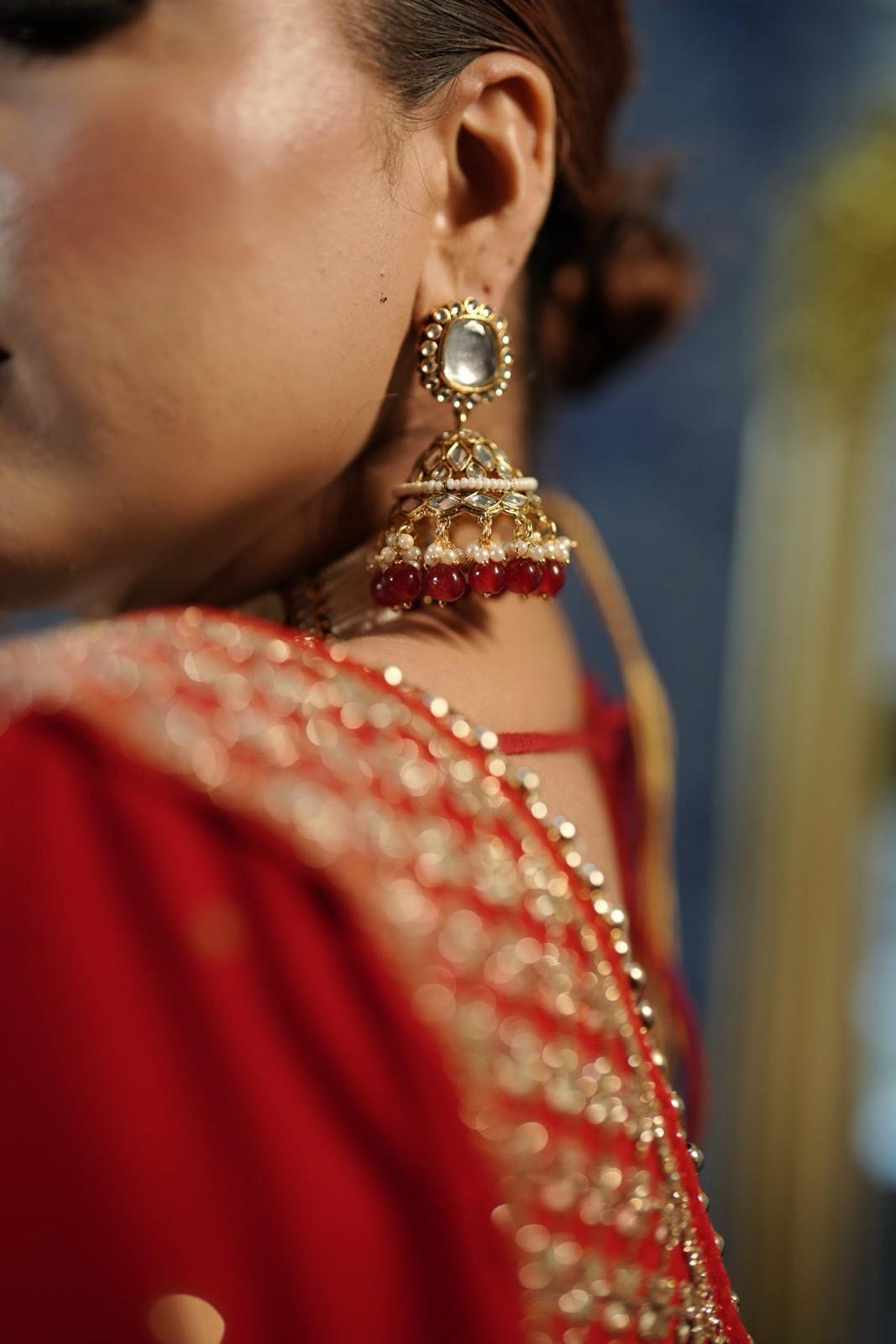 Bridal Red Necklace Set | Red Bridal Jewelry | Red Bridal Necklace Set | Bridal Necklace, Earrings & Tikka Set | Indian Bridal Jewelry | Red