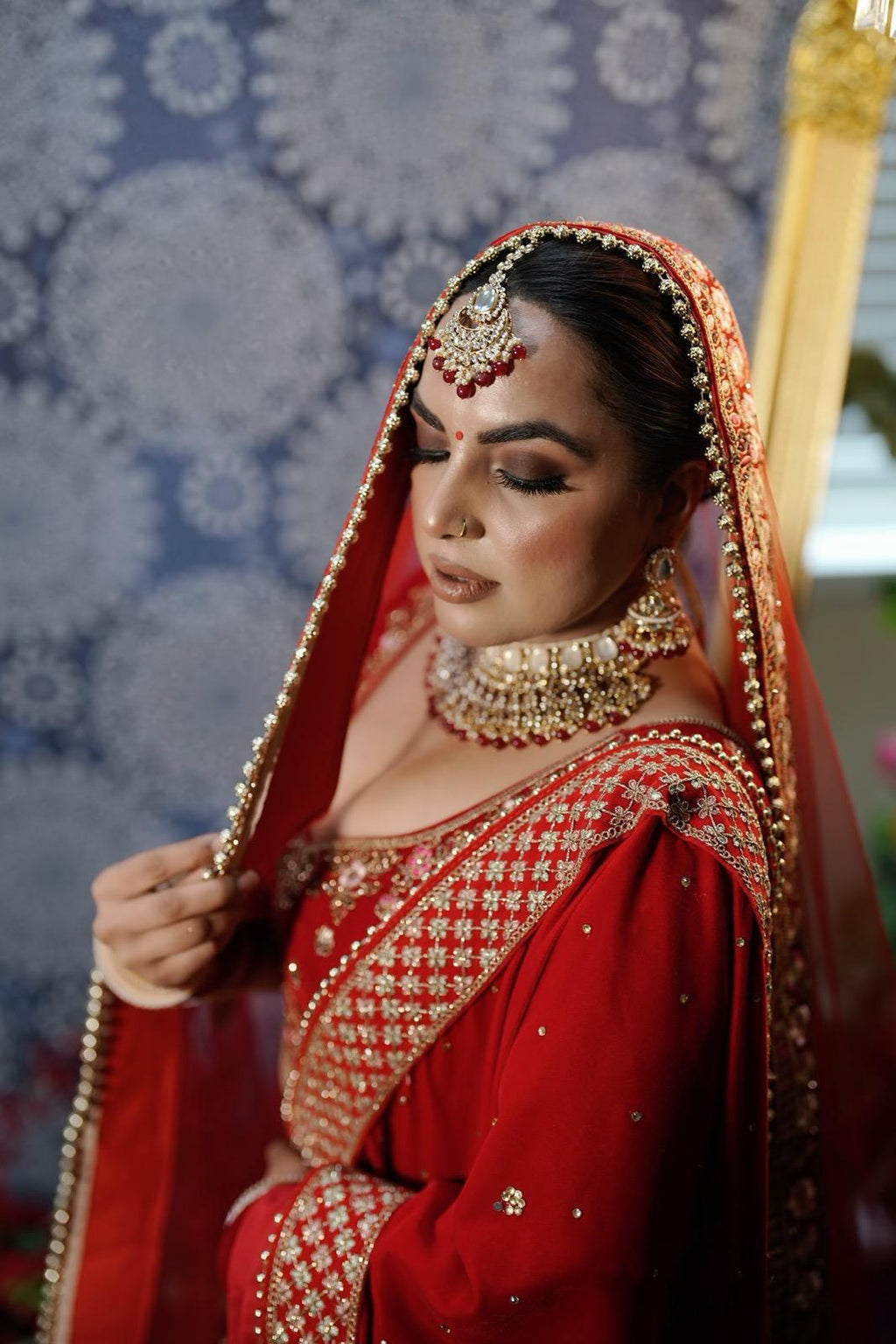 Bridal Red Necklace Set | Red Bridal Jewelry | Red Bridal Necklace Set | Bridal Necklace, Earrings & Tikka Set | Indian Bridal Jewelry | Red