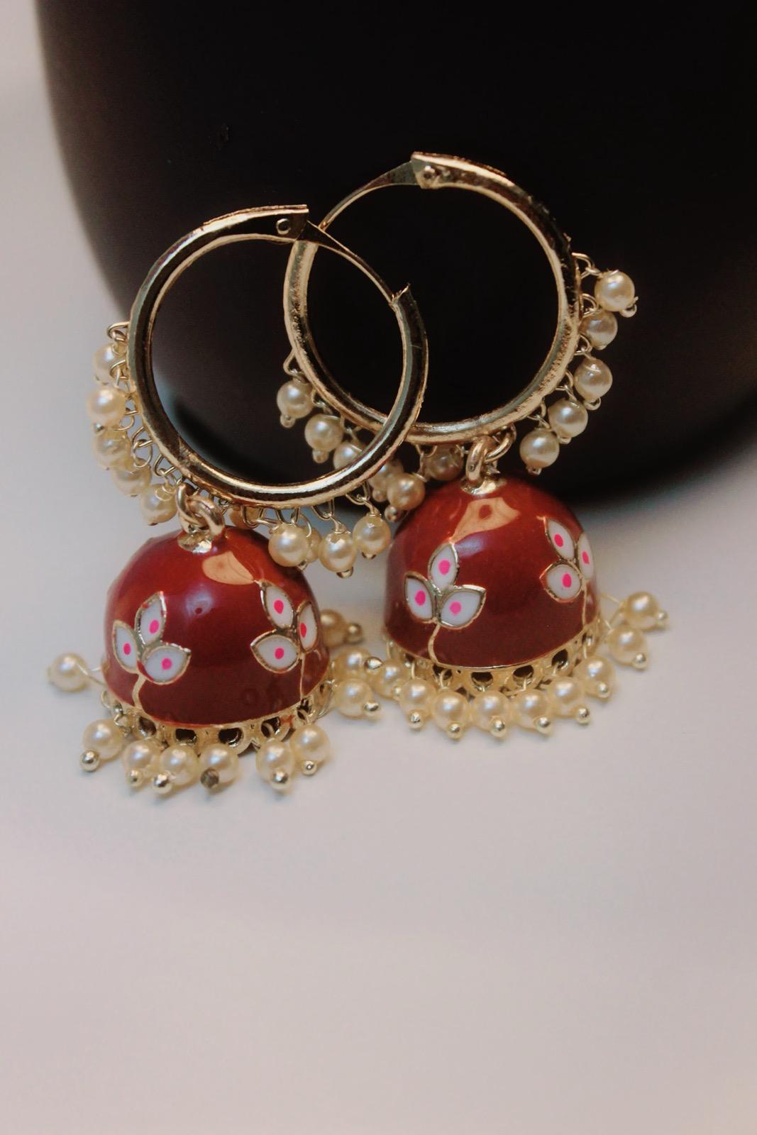 Rose Brown Jhumka | Brown Jhumka Earrings | Earrings | Jhumki | Cute Jhumka | Jhumka | Gold Jhumka | Tiny Jhumka | Colorful Jhumka
