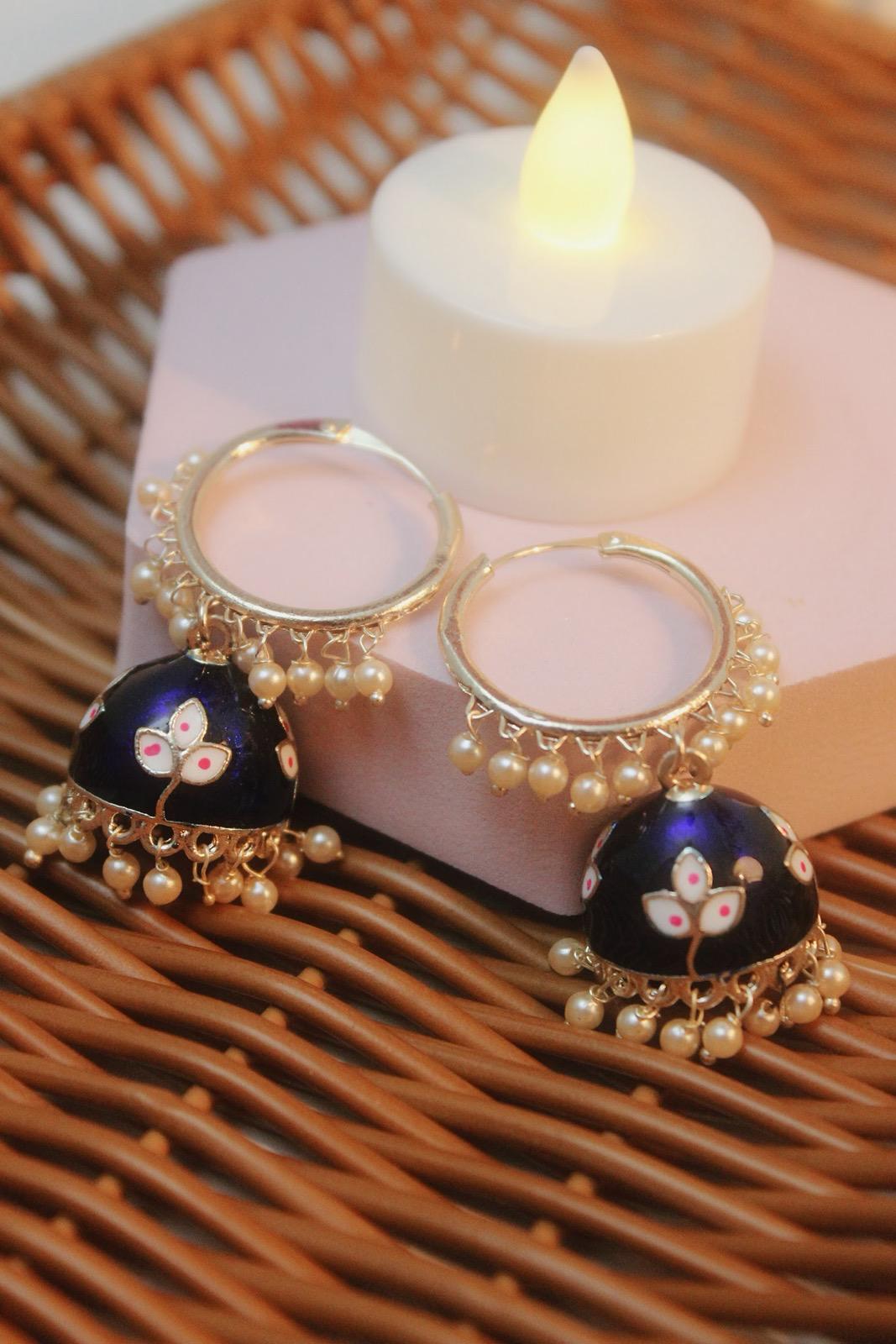 Dark Blue Jhumka | Metallic Blue Jhumka Earrings | Earrings | Jhumki | Cute Jhumka | Blue Jhumka | Jhumka | Tiny Jhumka | Colorful Jhumka