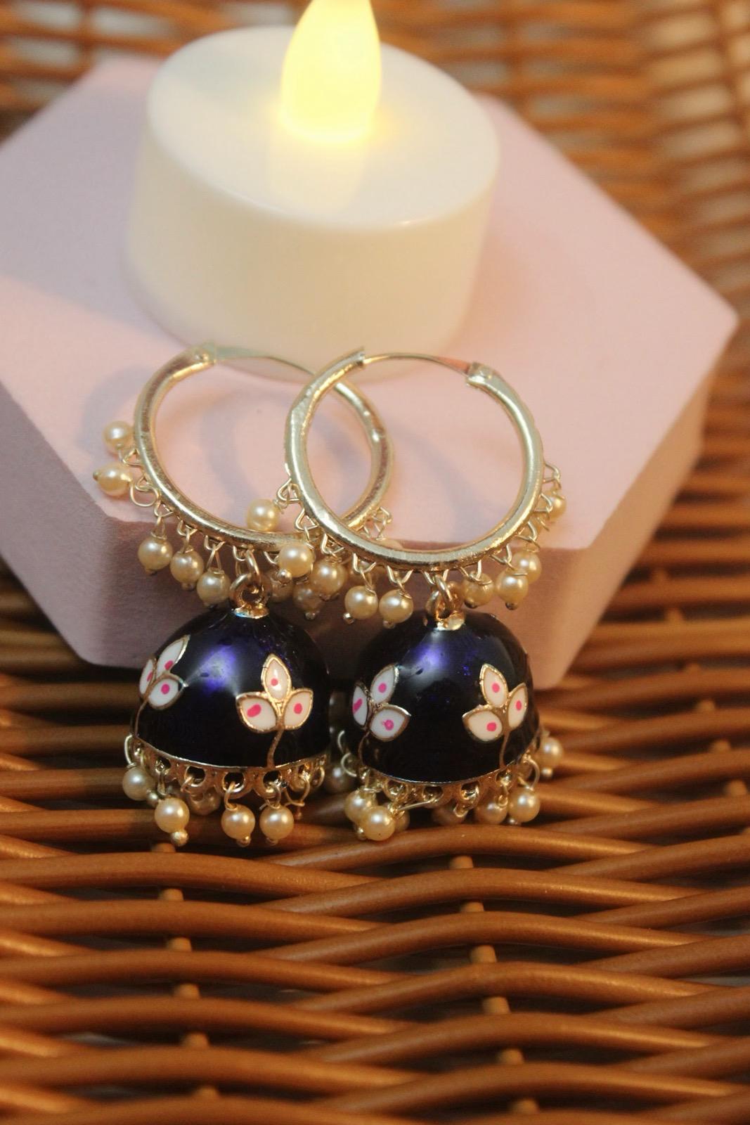 Dark Blue Jhumka | Metallic Blue Jhumka Earrings | Earrings | Jhumki | Cute Jhumka | Blue Jhumka | Jhumka | Tiny Jhumka | Colorful Jhumka