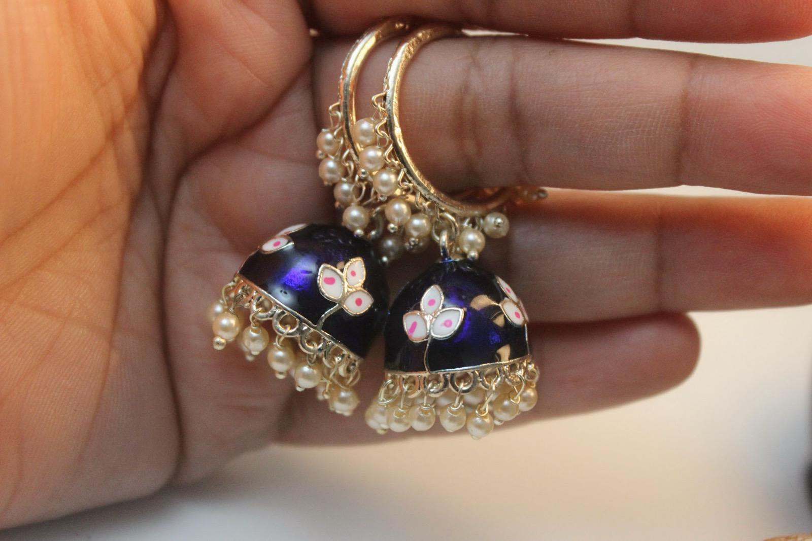Dark Blue Jhumka | Metallic Blue Jhumka Earrings | Earrings | Jhumki | Cute Jhumka | Blue Jhumka | Jhumka | Tiny Jhumka | Colorful Jhumka