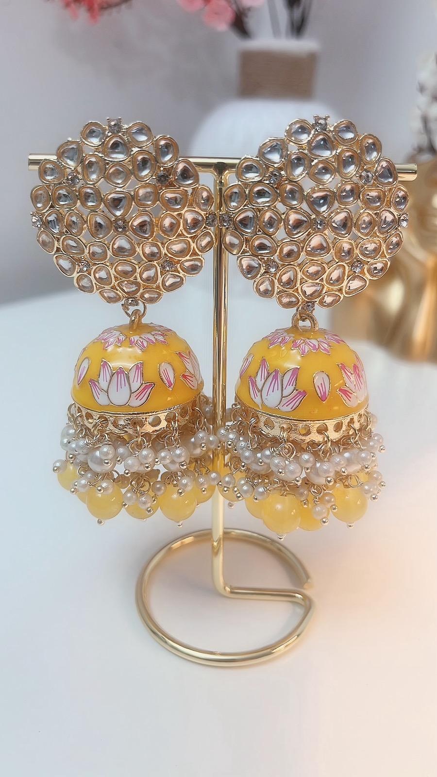 Yellow Jhumkas | Yellow Partywear Earrings | Earrings | Indian Earrings | Cute Earrings | Yellow Jhumka | Yellow Danglers