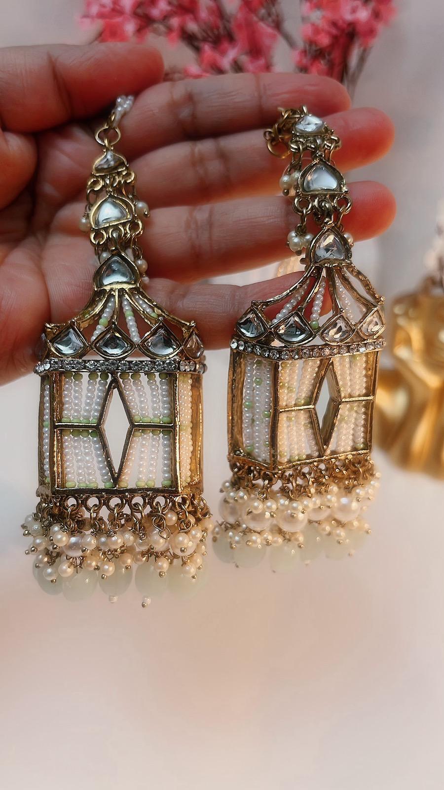 Doli Earrings | Light Mint Earrings | Indian Earrings | Indian Jewelry | South Asian Jewelry | Waaliyaan | Partywear Earrings | Doli Dangler