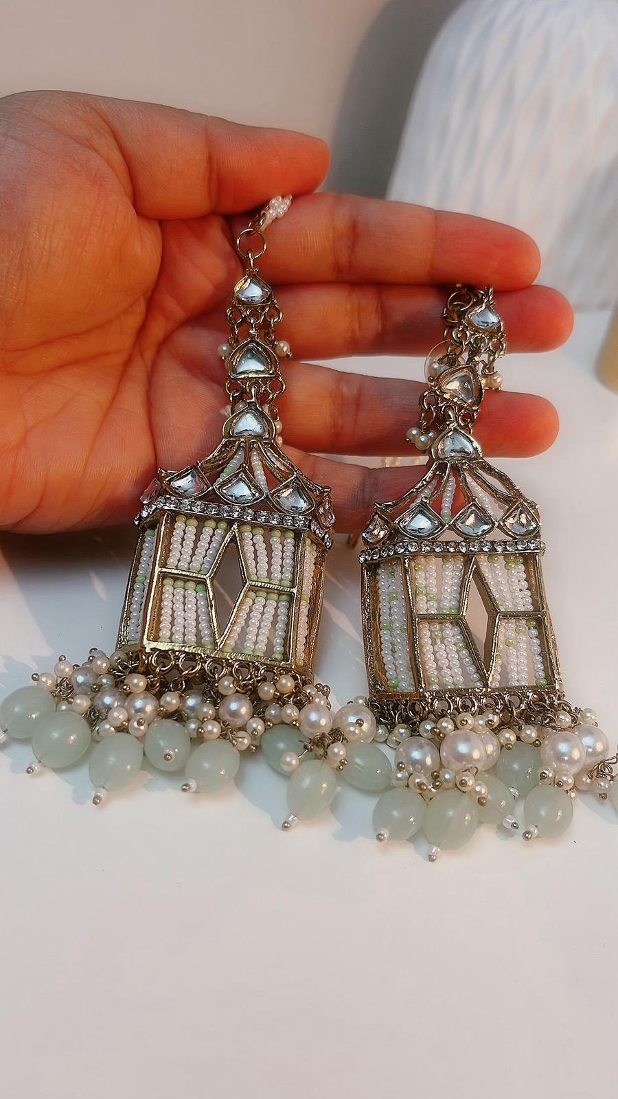 Doli Earrings | Light Mint Earrings | Indian Earrings | Indian Jewelry | South Asian Jewelry | Waaliyaan | Partywear Earrings | Doli Dangler