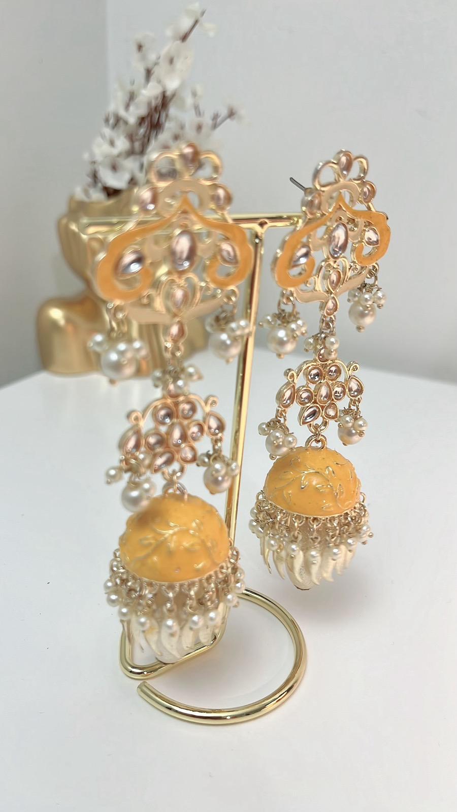 Yellow Earrings | Yellow Partywear Earrings | Earrings | Indian Earrings | Cute Earrings | Yellow Jhumka | Yellow Danglers