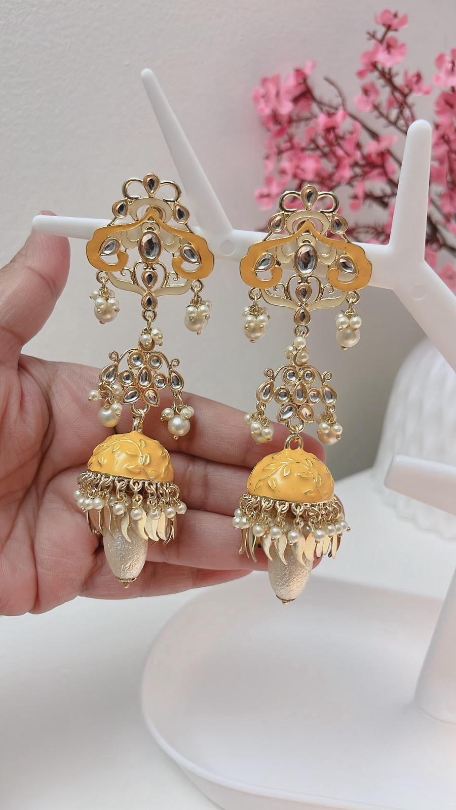 Yellow Earrings | Yellow Partywear Earrings | Earrings | Indian Earrings | Cute Earrings | Yellow Jhumka | Yellow Danglers