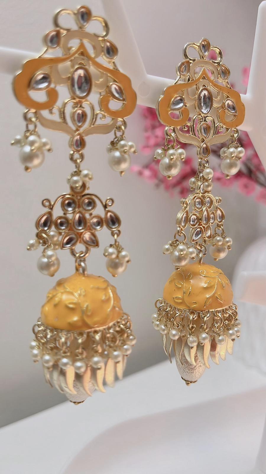 Yellow Earrings | Yellow Partywear Earrings | Earrings | Indian Earrings | Cute Earrings | Yellow Jhumka | Yellow Danglers
