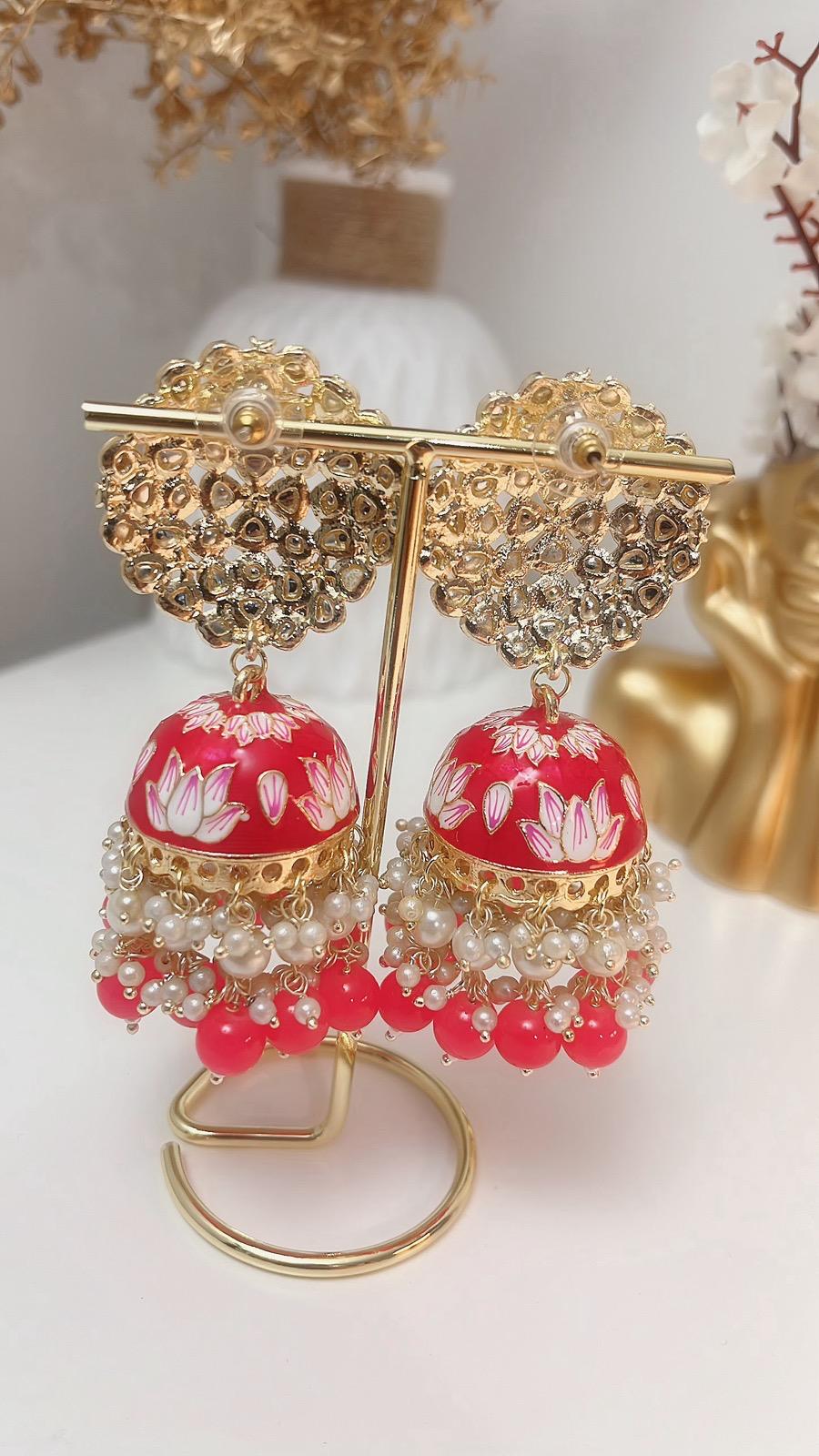 Pink Jhumka | Hot Pink Jhumka Earrings | Earrings | Jhumki | Cute Jhumka | Jhumka | Gold Jhumka | Jhumkas | Colorful Jhumka