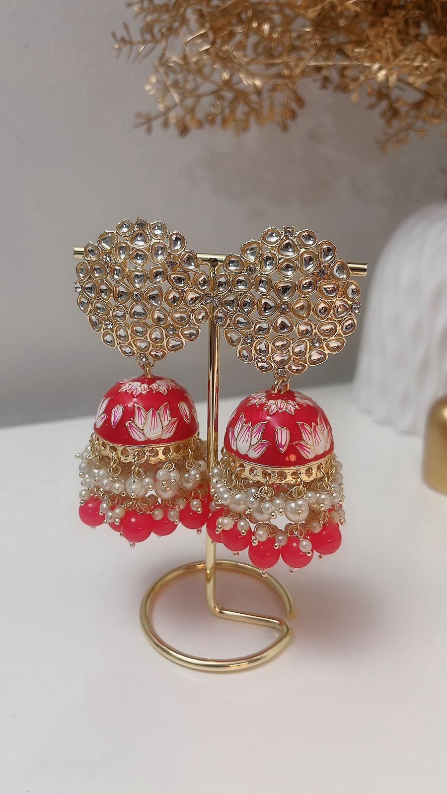 Pink Jhumka | Hot Pink Jhumka Earrings | Earrings | Jhumki | Cute Jhumka | Jhumka | Gold Jhumka | Jhumkas | Colorful Jhumka