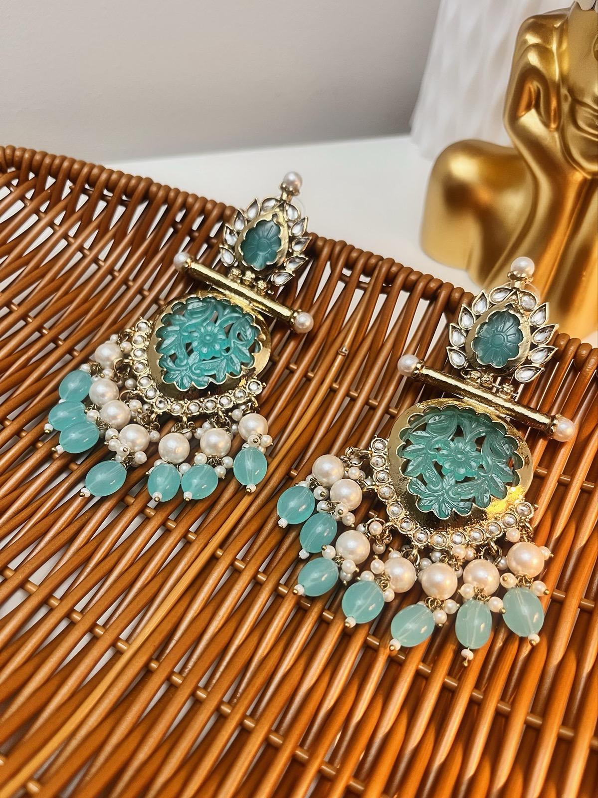 Mint Blue Earrings | Indian Earrings | Indian Jewelry | South Asian Jewelry | Party Earrings | Blue Earrings | Partywear Earrings