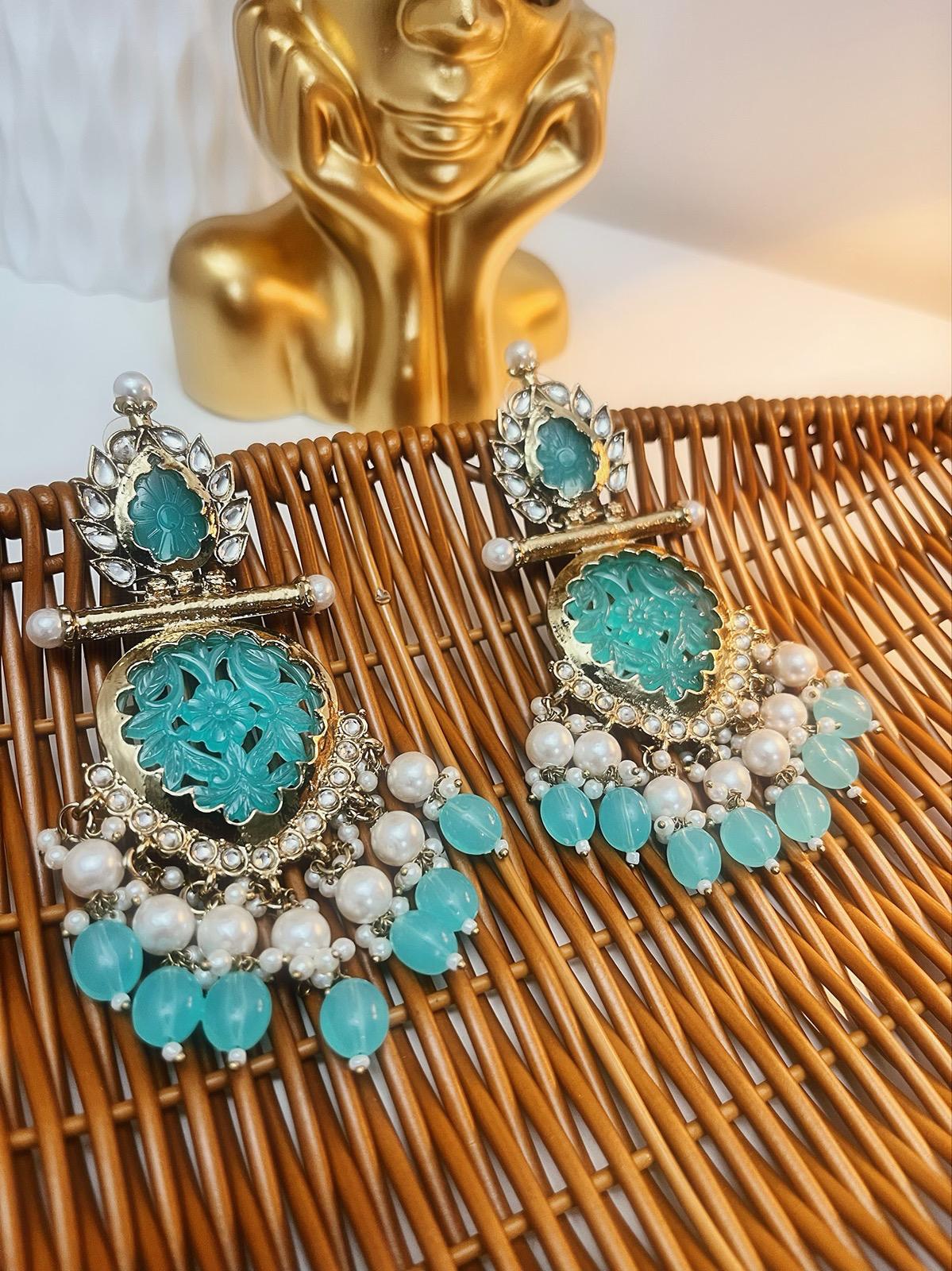 Mint Blue Earrings | Indian Earrings | Indian Jewelry | South Asian Jewelry | Party Earrings | Blue Earrings | Partywear Earrings