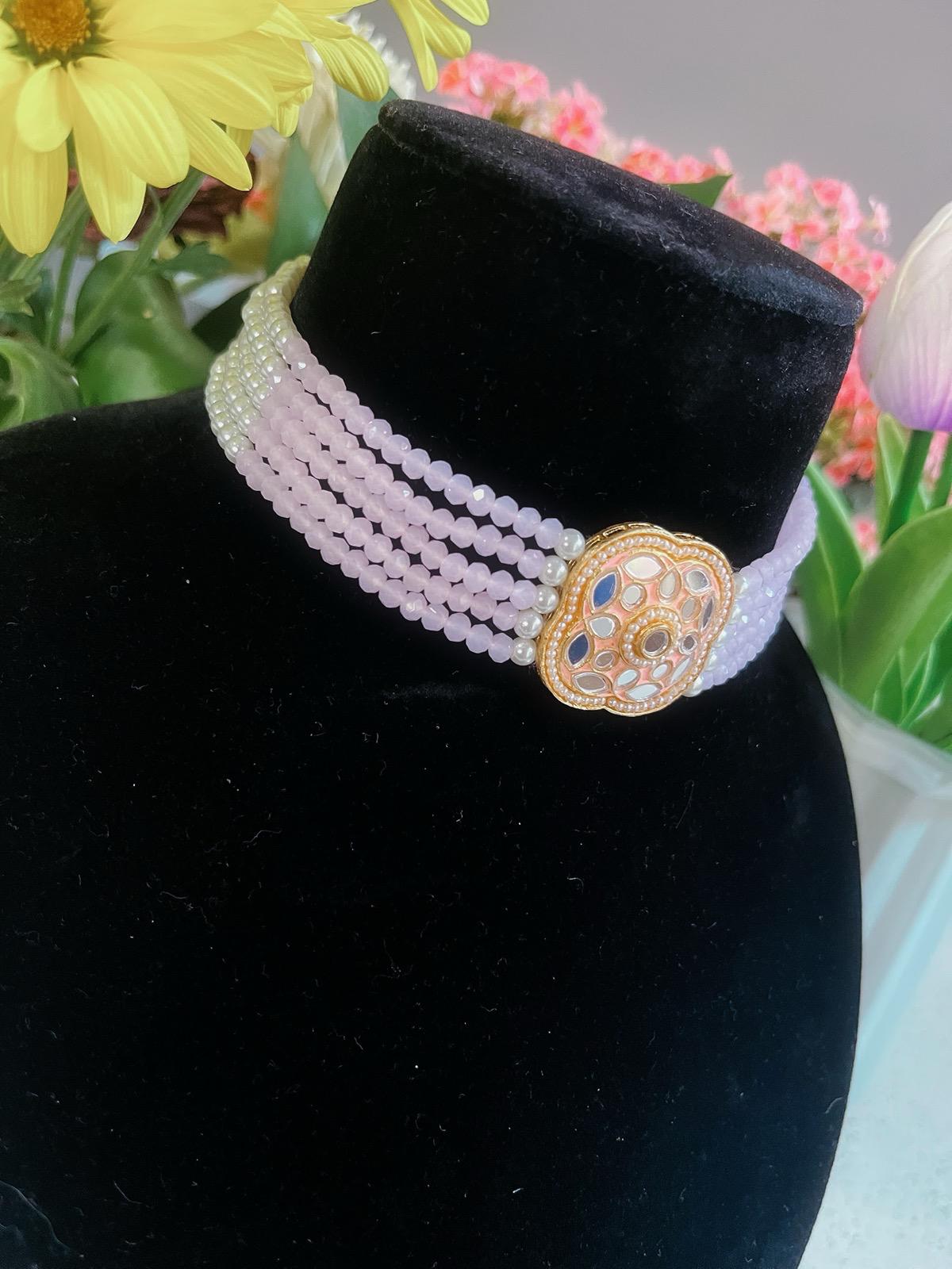 PINK Choker Necklace, Earrings & Tikka Set | Indian Jewelry | South Asian Jewelry | Earrings | Simple Choker Necklace | Pink Necklace Set