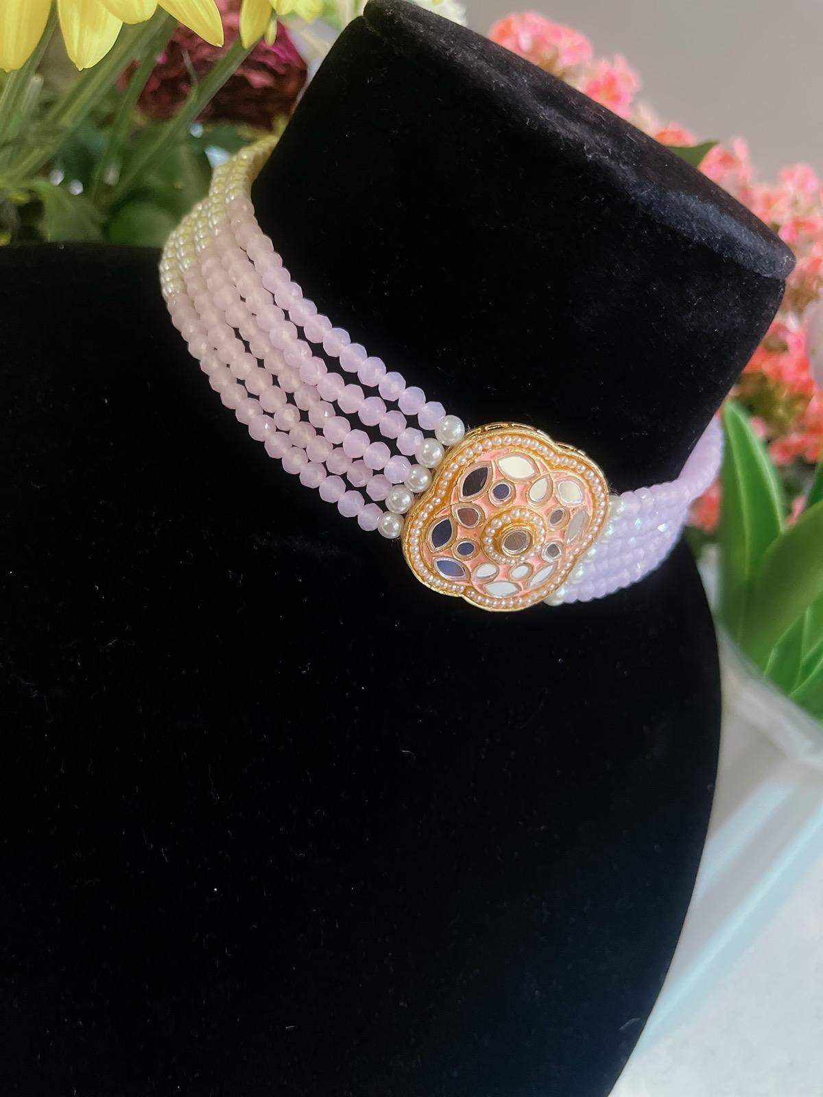 PINK Choker Necklace, Earrings & Tikka Set | Indian Jewelry | South Asian Jewelry | Earrings | Simple Choker Necklace | Pink Necklace Set