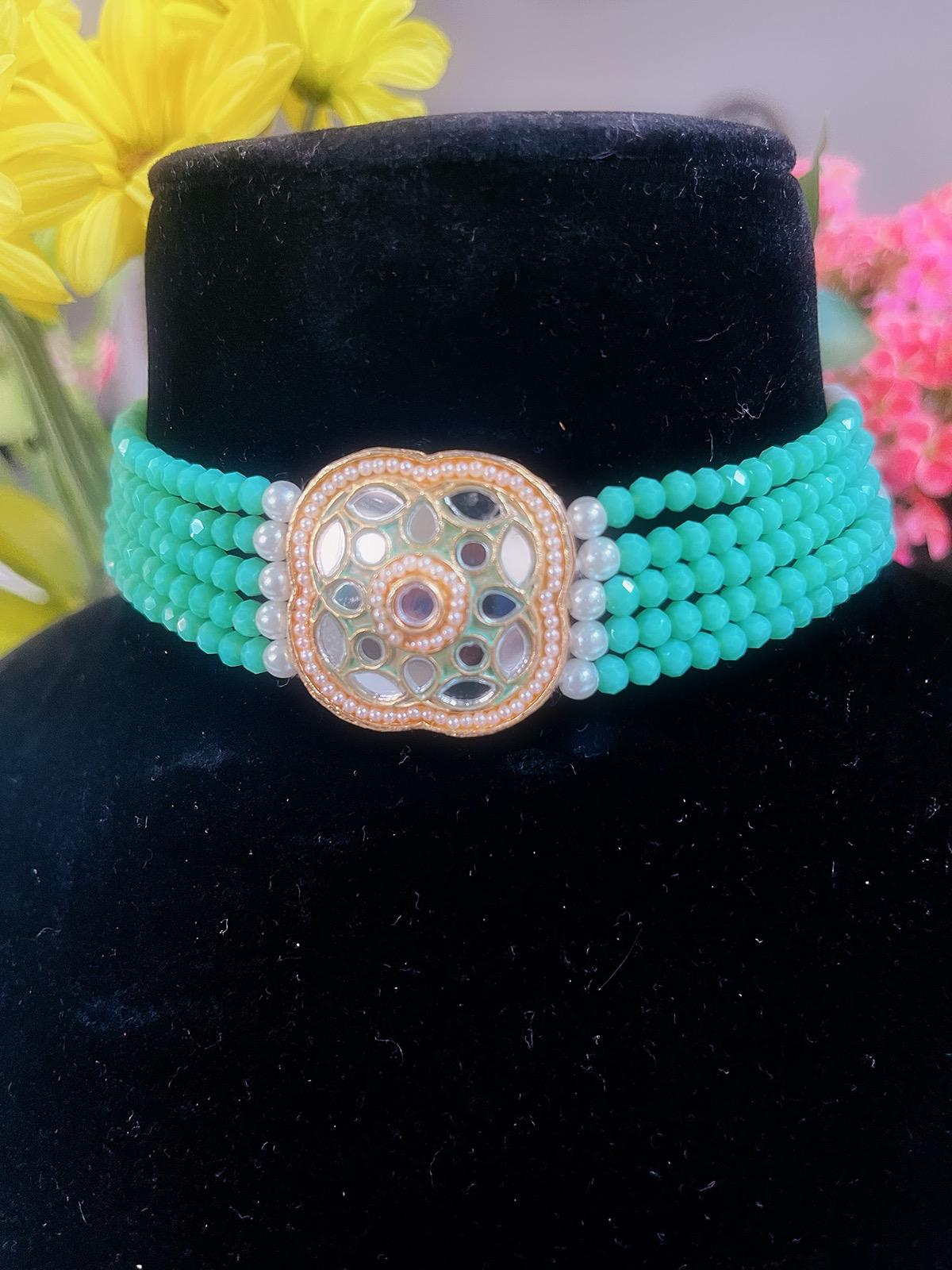 Mint Necklace & Stud Earrings Set | Indian Jewelry | South Asian Jewelry | Earrings | Partywear