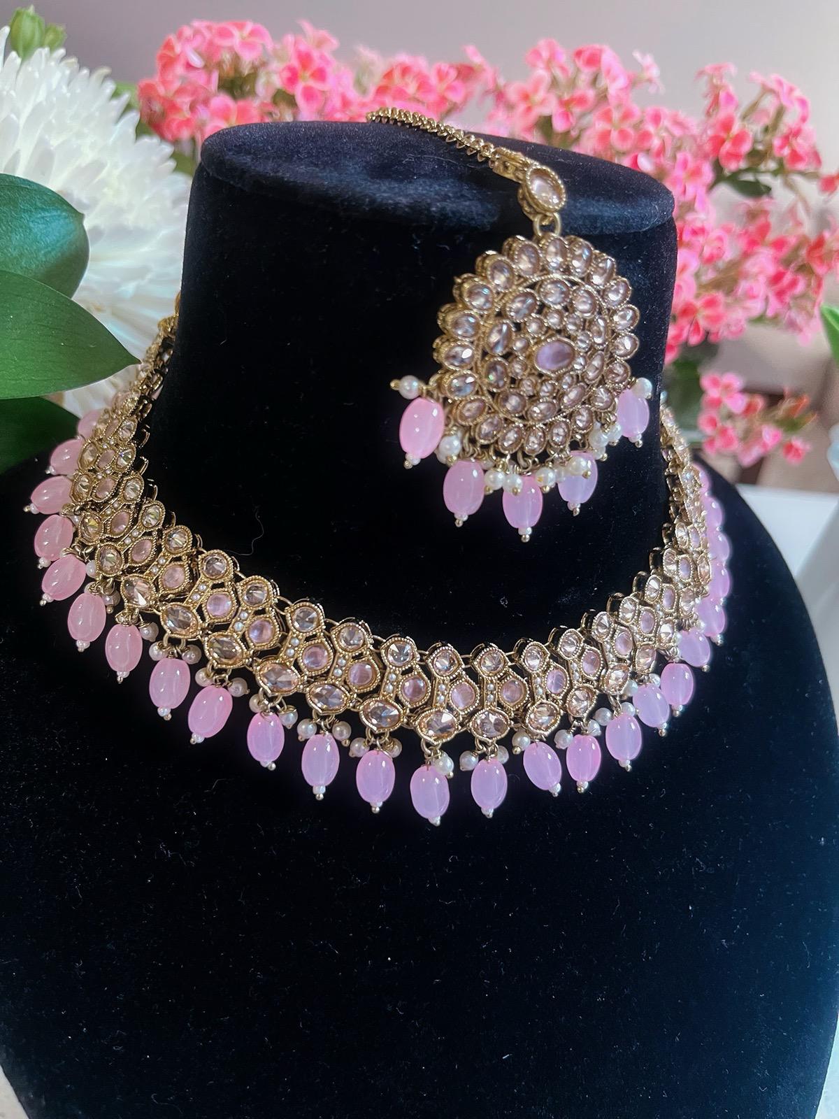 Pink Necklace & Earrings Set | Indian Jewelry | South Asian Jewelry | Earrings | Danglers | Meenakari Baby Pink Necklace