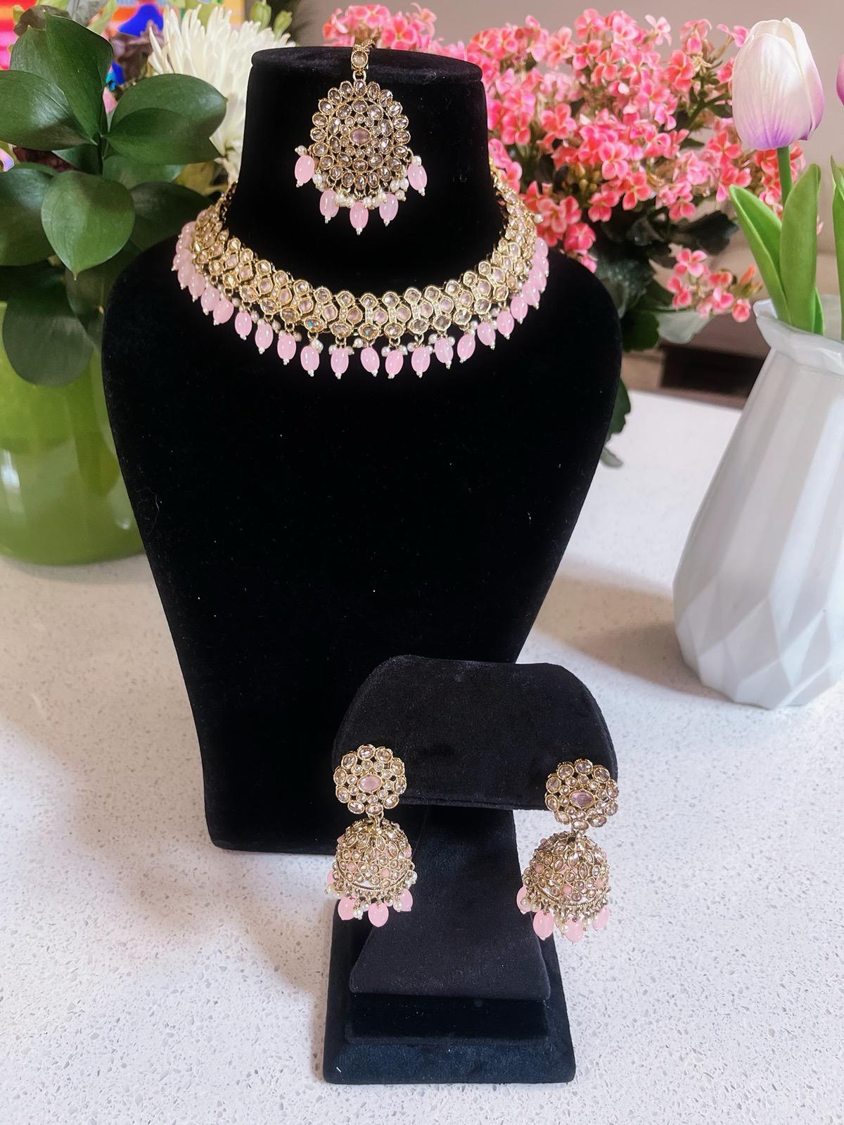 Pink Necklace & Earrings Set | Indian Jewelry | South Asian Jewelry | Earrings | Danglers | Meenakari Baby Pink Necklace