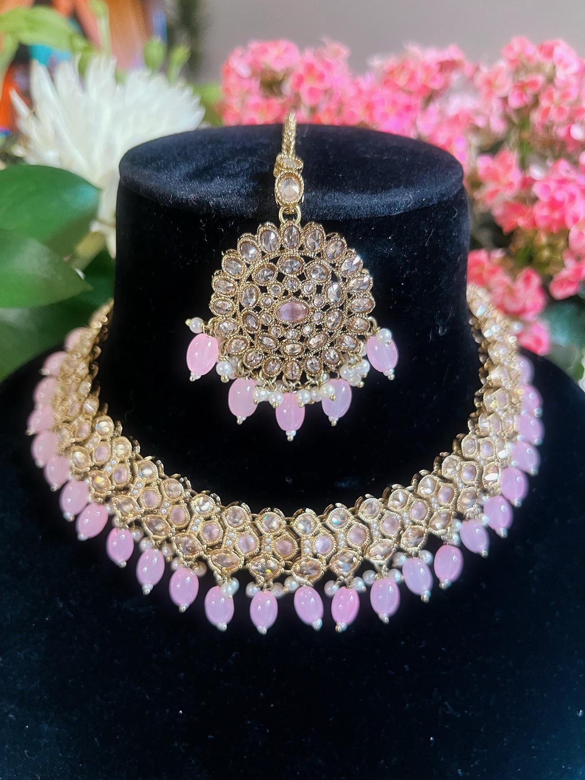Pink Necklace & Earrings Set | Indian Jewelry | South Asian Jewelry | Earrings | Danglers | Meenakari Baby Pink Necklace