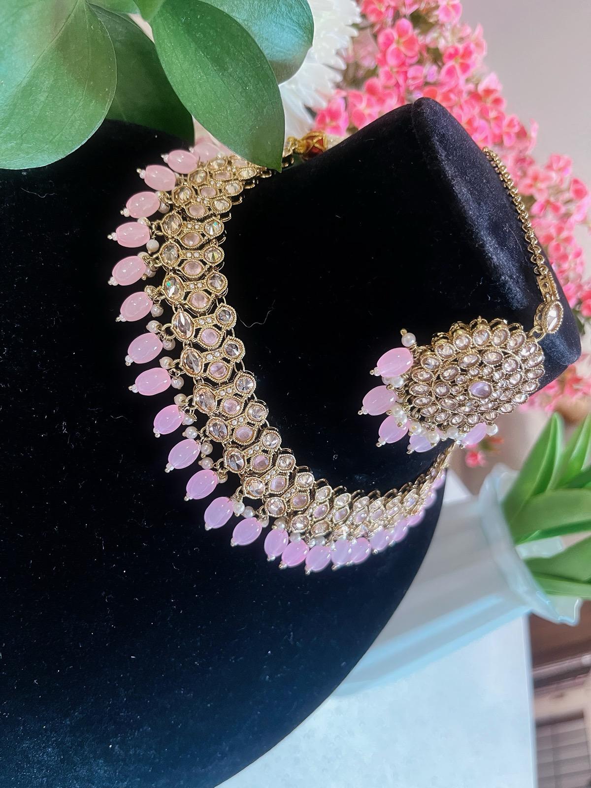Pink Necklace & Earrings Set | Indian Jewelry | South Asian Jewelry | Earrings | Danglers | Meenakari Baby Pink Necklace