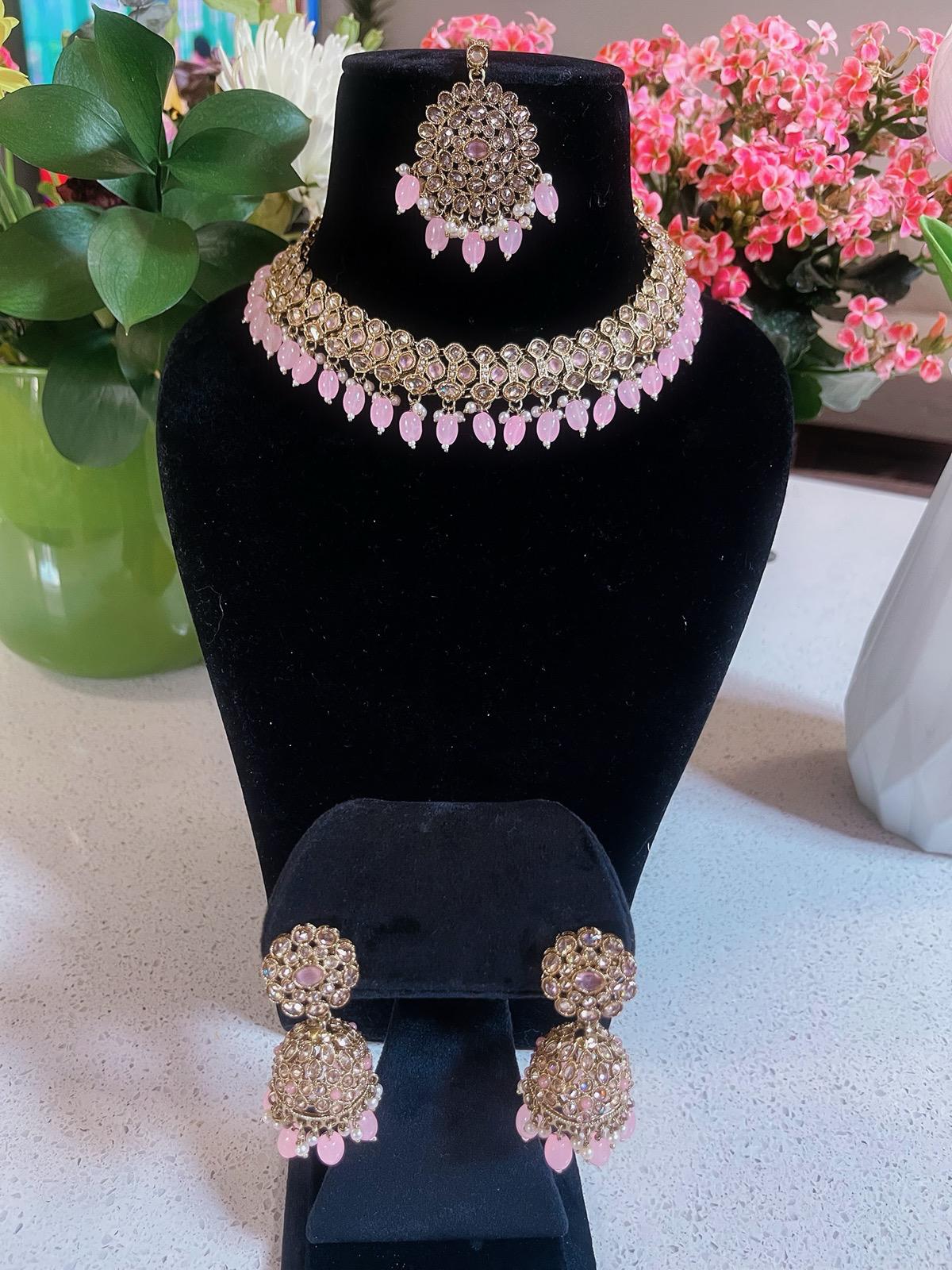 Pink Necklace & Earrings Set | Indian Jewelry | South Asian Jewelry | Earrings | Danglers | Meenakari Baby Pink Necklace