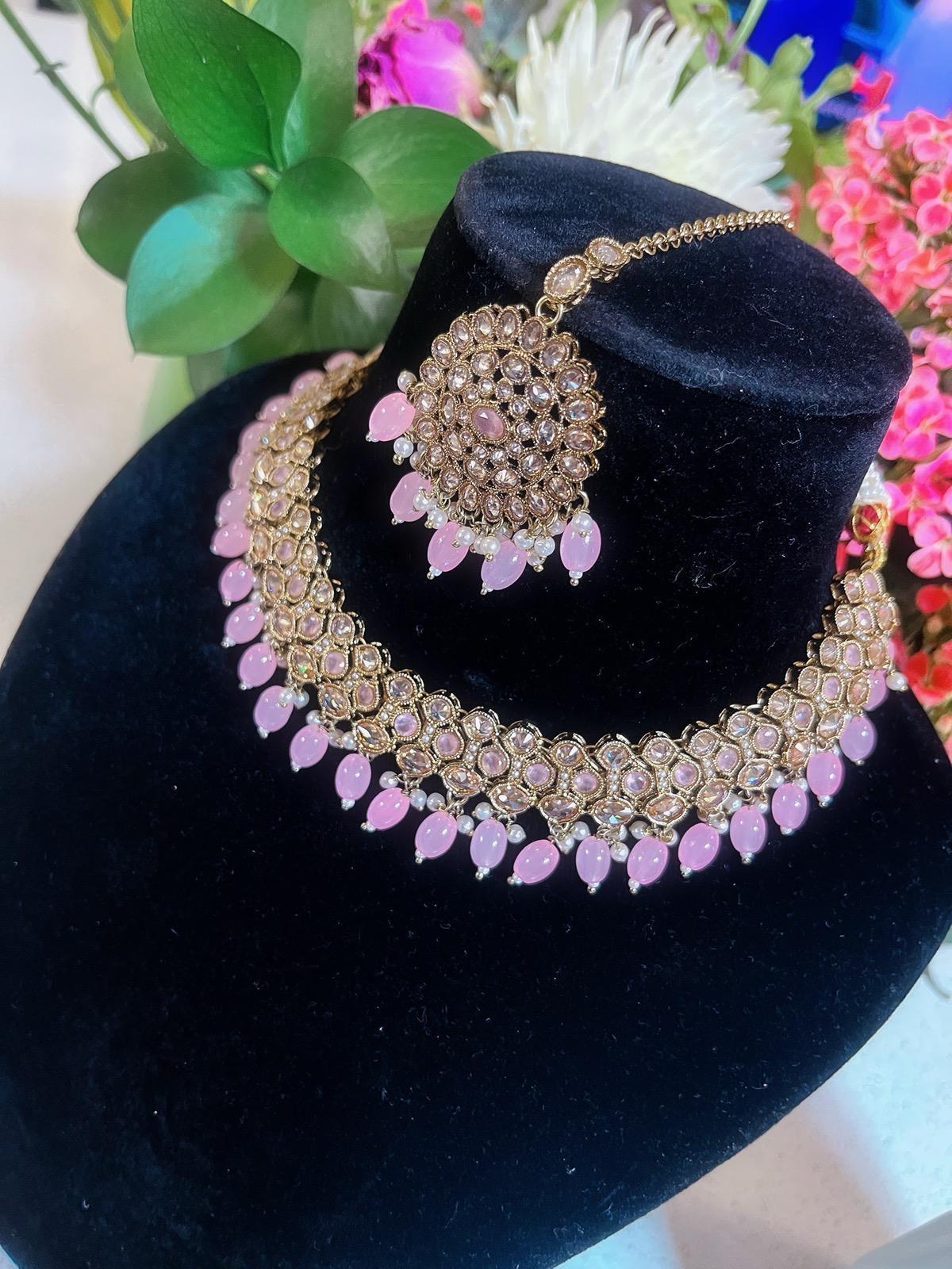 Pink Necklace & Earrings Set | Indian Jewelry | South Asian Jewelry | Earrings | Danglers | Meenakari Baby Pink Necklace
