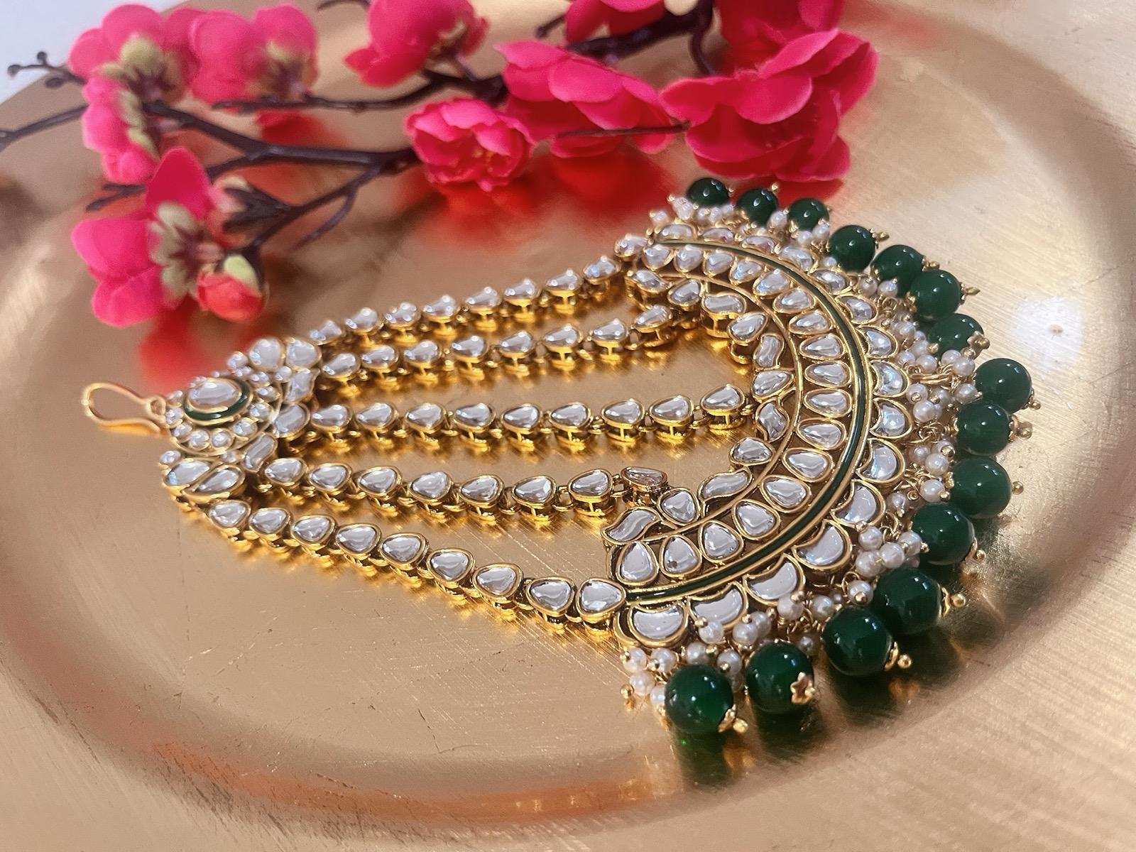 Bridal Paasa Green | Moon Pasa Punjabi Jhumar | Indian Jewellery Jewellery Antique Gold Pasa Indian Bridal Jewellery Bollywood Jewellery