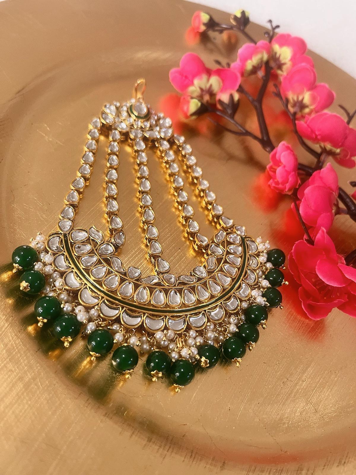 Bridal Paasa Green | Moon Pasa Punjabi Jhumar | Indian Jewellery Jewellery Antique Gold Pasa Indian Bridal Jewellery Bollywood Jewellery