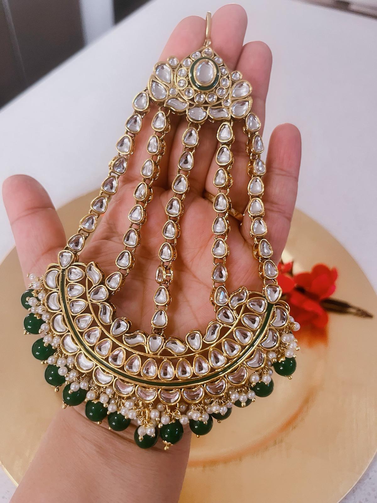 Bridal Paasa Green | Moon Pasa Punjabi Jhumar | Indian Jewellery Jewellery Antique Gold Pasa Indian Bridal Jewellery Bollywood Jewellery