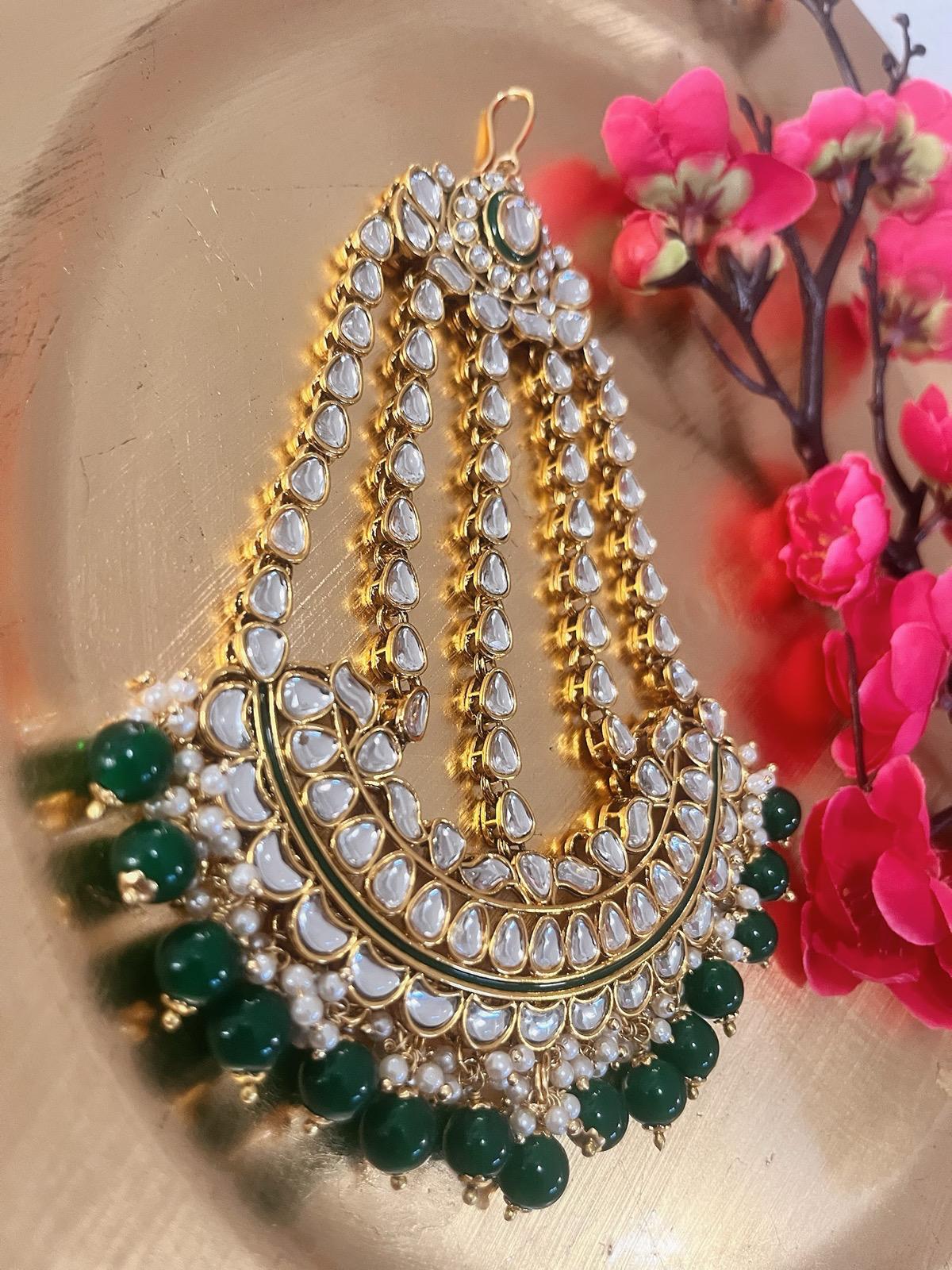 Bridal Paasa Green | Moon Pasa Punjabi Jhumar | Indian Jewellery Jewellery Antique Gold Pasa Indian Bridal Jewellery Bollywood Jewellery