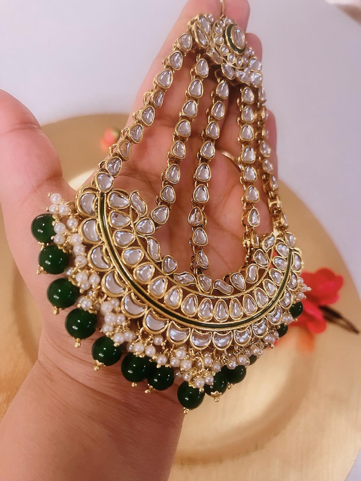 Bridal Paasa Green | Moon Pasa Punjabi Jhumar | Indian Jewellery Jewellery Antique Gold Pasa Indian Bridal Jewellery Bollywood Jewellery