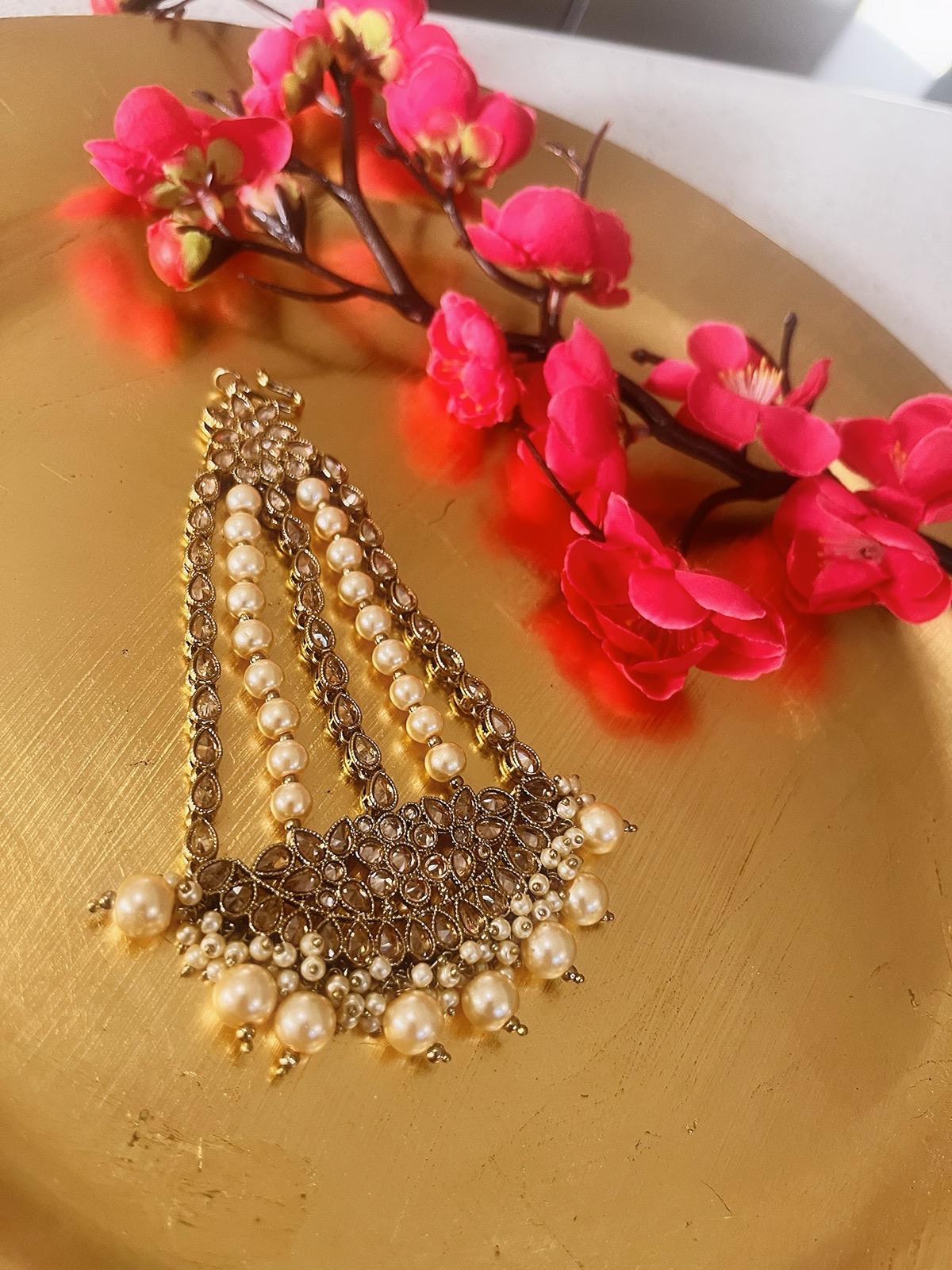 Bridal Paasa Beige | Moon Pasa Punjabi Jhumar | Indian Jewellery Jewellery Antique Gold Pasa Indian Bridal Jewellery Bollywood Jewellery