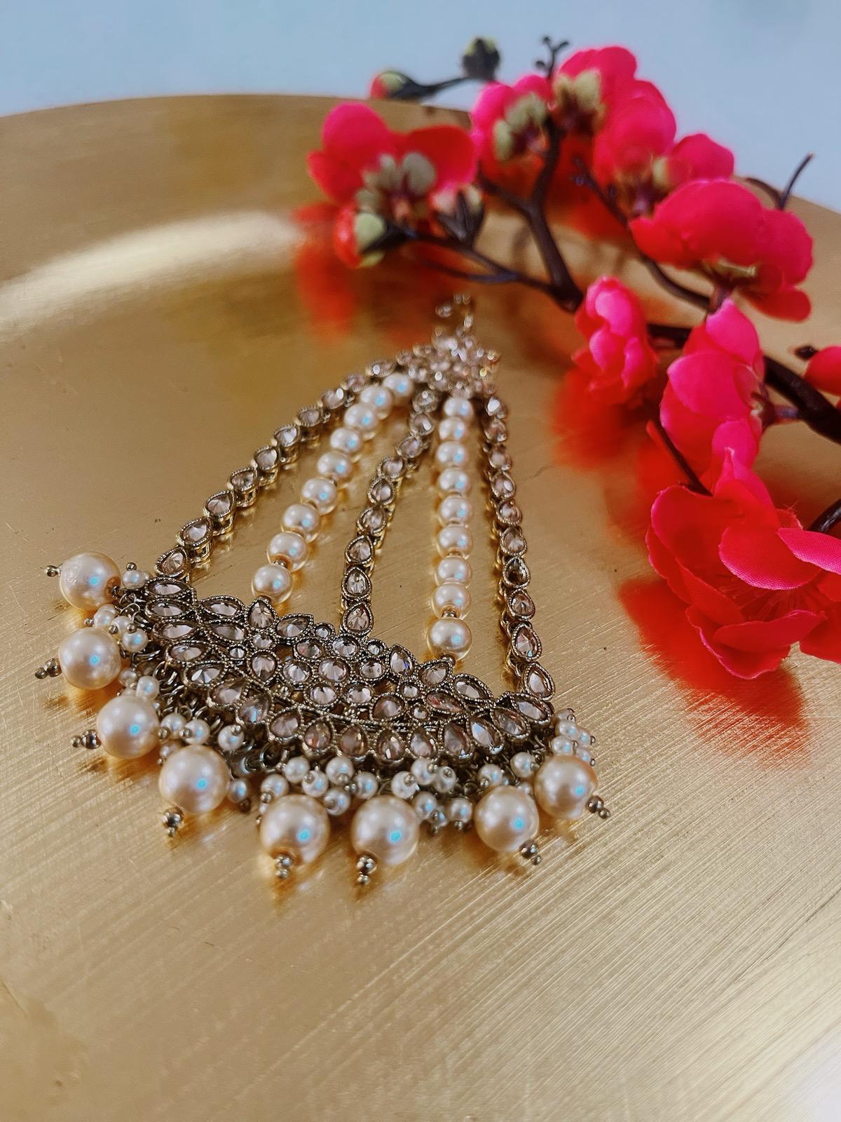 Bridal Paasa Beige | Moon Pasa Punjabi Jhumar | Indian Jewellery Jewellery Antique Gold Pasa Indian Bridal Jewellery Bollywood Jewellery