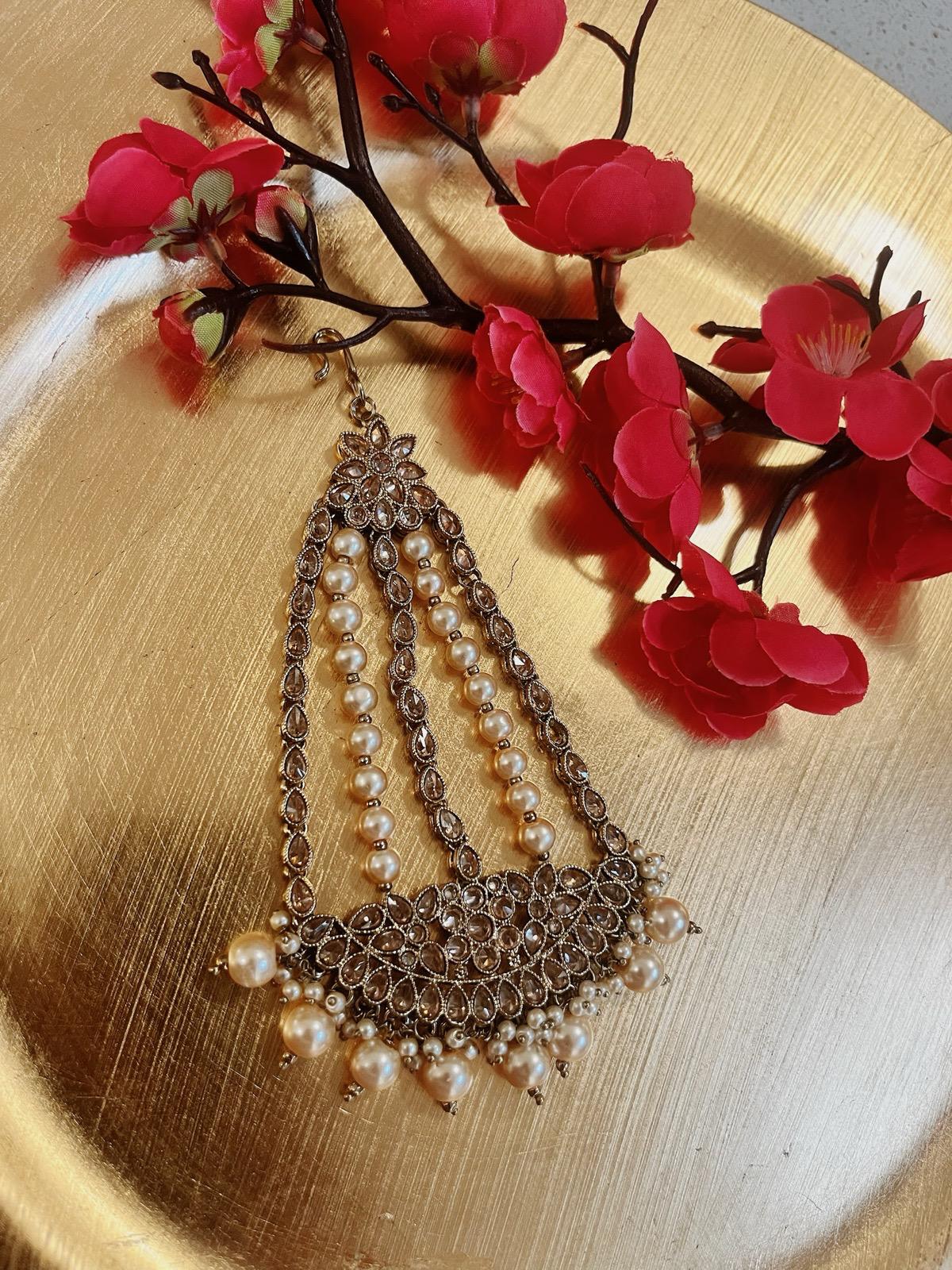 Bridal Paasa Beige | Moon Pasa Punjabi Jhumar | Indian Jewellery Jewellery Antique Gold Pasa Indian Bridal Jewellery Bollywood Jewellery