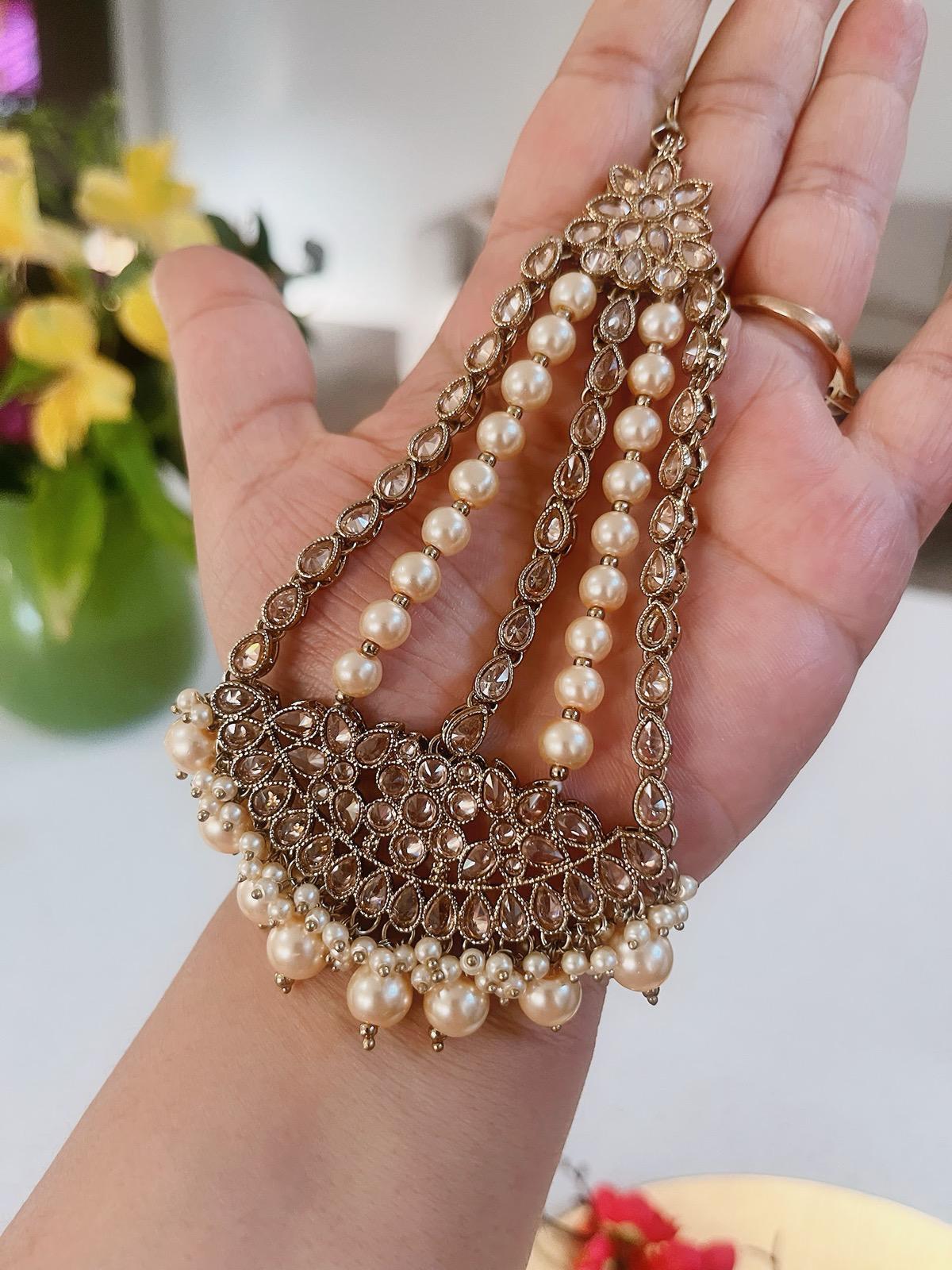 Bridal Paasa Beige | Moon Pasa Punjabi Jhumar | Indian Jewellery Jewellery Antique Gold Pasa Indian Bridal Jewellery Bollywood Jewellery