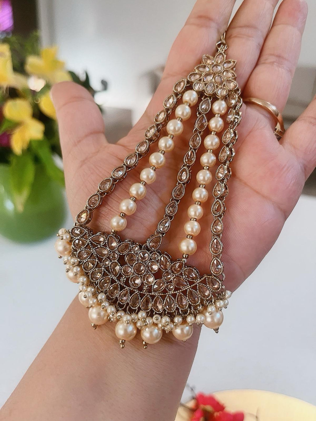 Bridal Paasa Beige | Moon Pasa Punjabi Jhumar | Indian Jewellery Jewellery Antique Gold Pasa Indian Bridal Jewellery Bollywood Jewellery