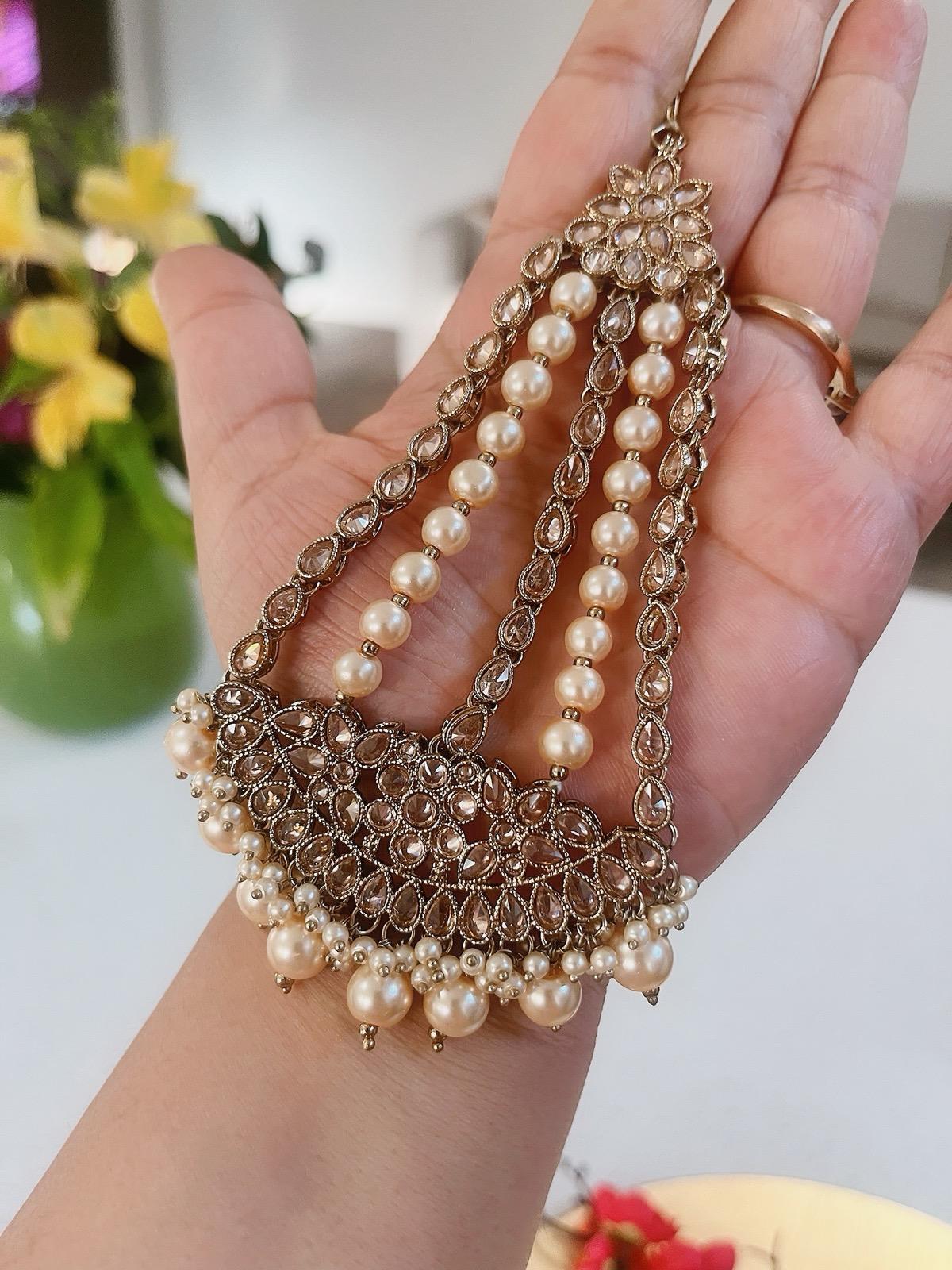 Bridal Paasa Beige | Moon Pasa Punjabi Jhumar | Indian Jewellery Jewellery Antique Gold Pasa Indian Bridal Jewellery Bollywood Jewellery