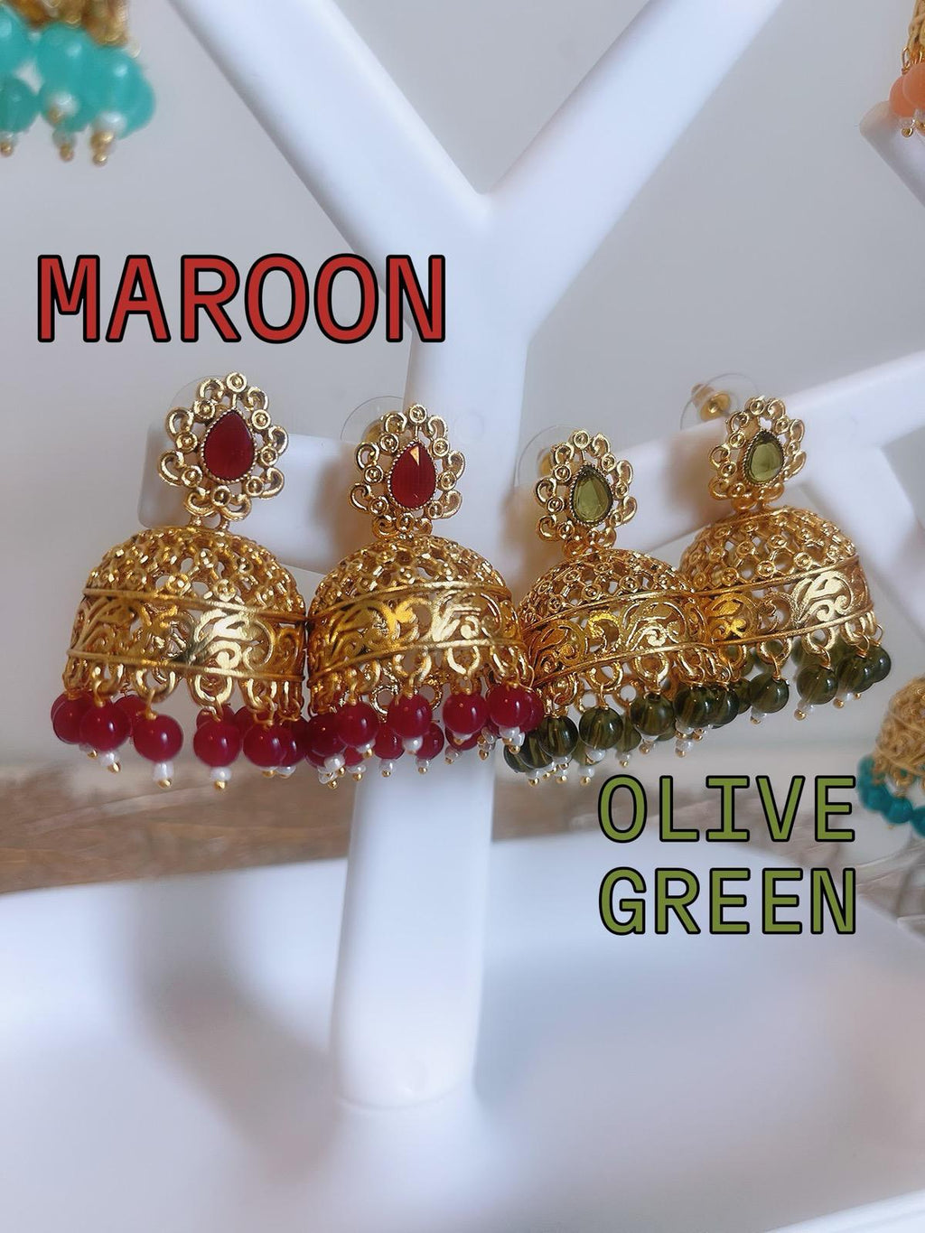 Multicolor Jhumka | Gold plated Jhumka | Pink Jhumka | Mint Jhumka | Peach Jhumka | Maroon Jhumka | Red Jhumka | Green Jhumka | Olive Jhumka