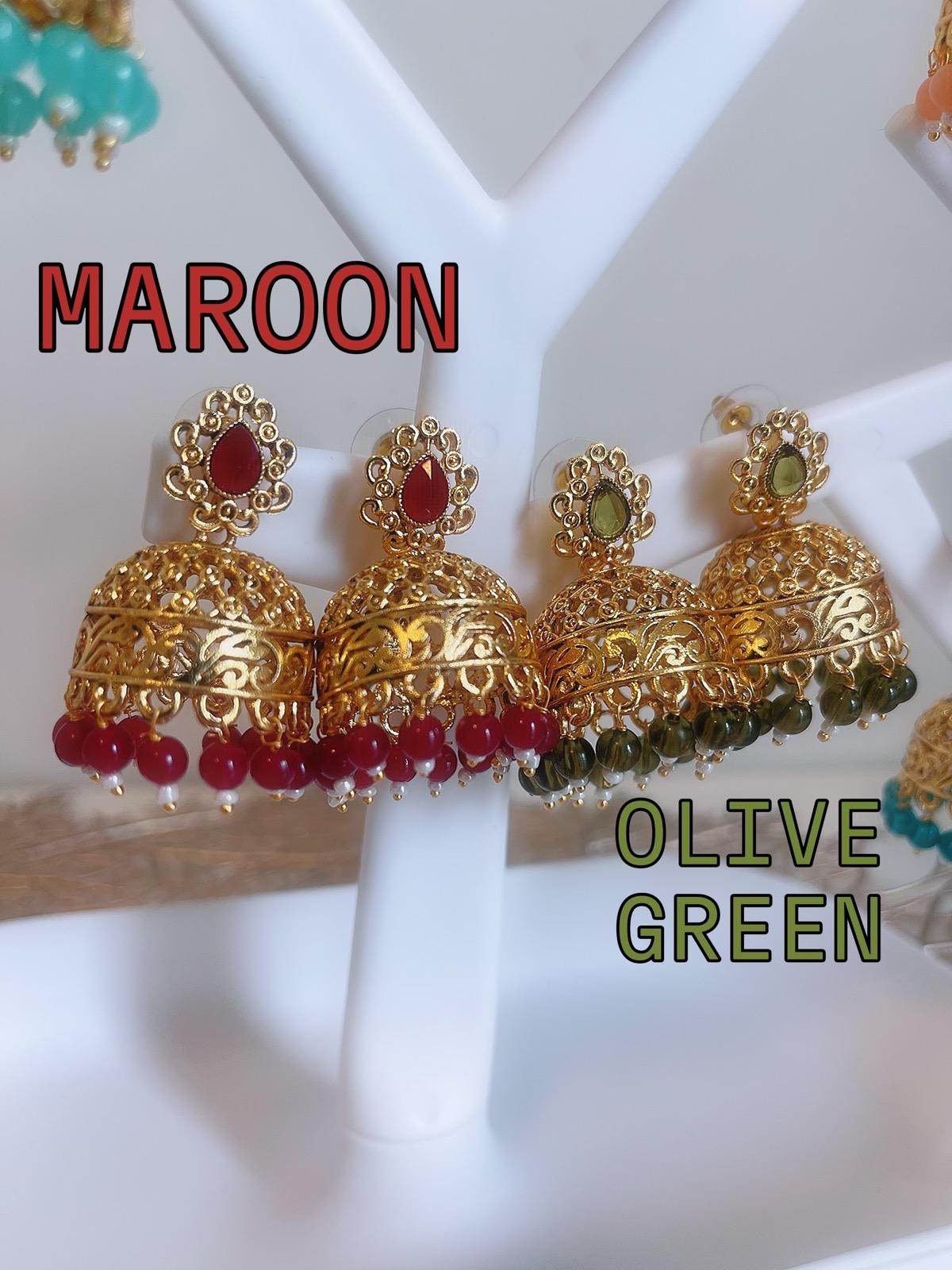 Multicolor Jhumka | Gold plated Jhumka | Pink Jhumka | Mint Jhumka | Peach Jhumka | Maroon Jhumka | Red Jhumka | Green Jhumka | Olive Jhumka