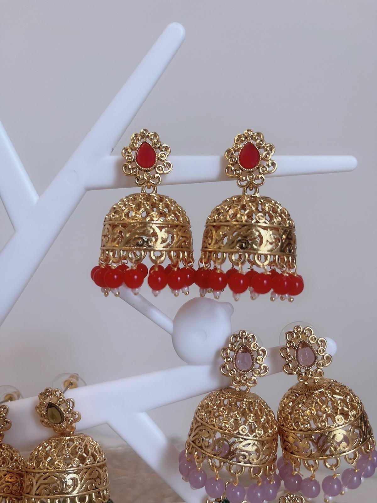 Multicolor Jhumka | Gold plated Jhumka | Pink Jhumka | Mint Jhumka | Peach Jhumka | Maroon Jhumka | Red Jhumka | Green Jhumka | Olive Jhumka