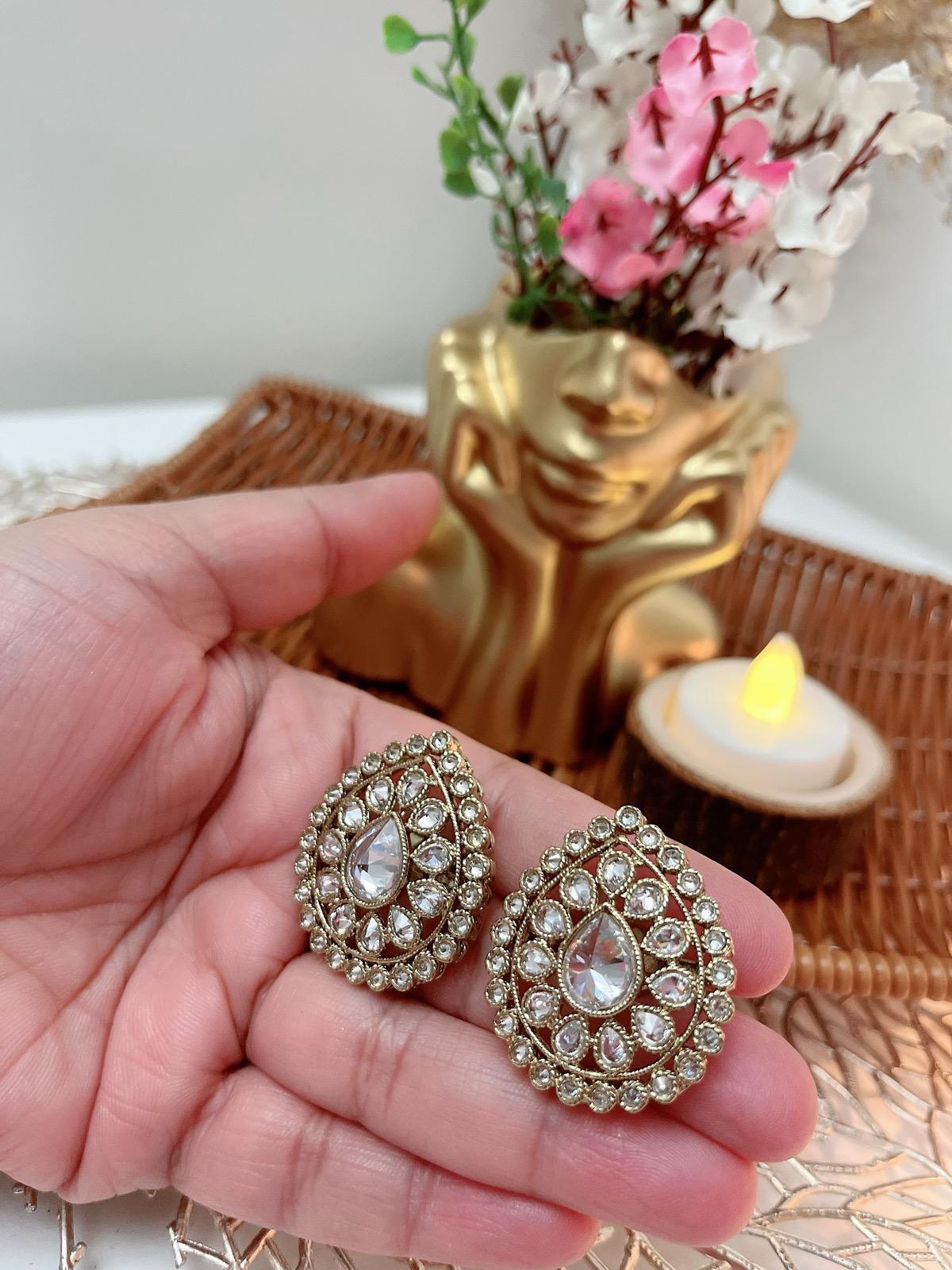 Multicolor Stud Earrings available in Baby Pink, Gold, White and Multicolor | Indian Jewelry | South Asian Jewelry | Stud Earrings