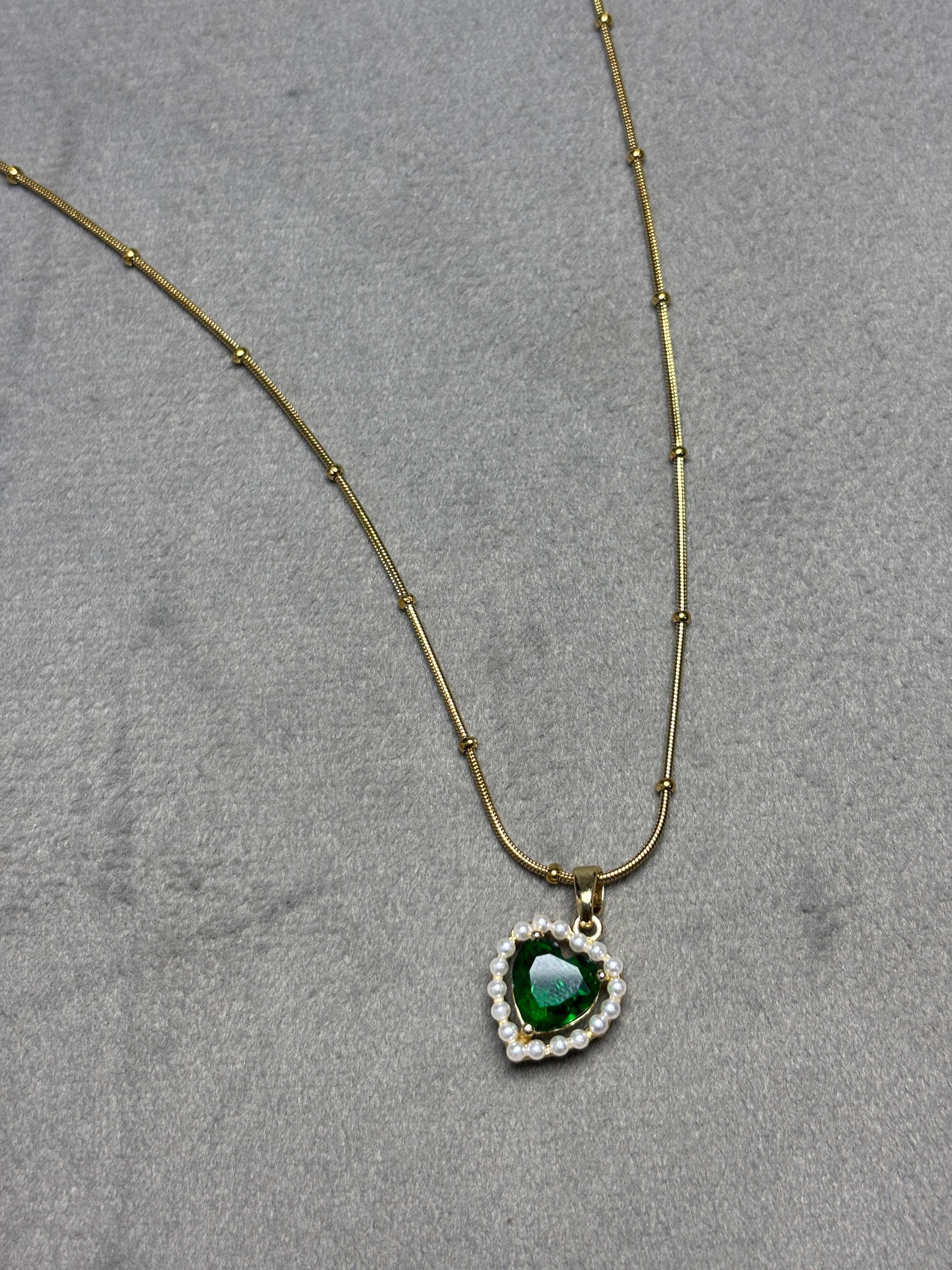Heart Shaped Green Gem Pendant Necklace