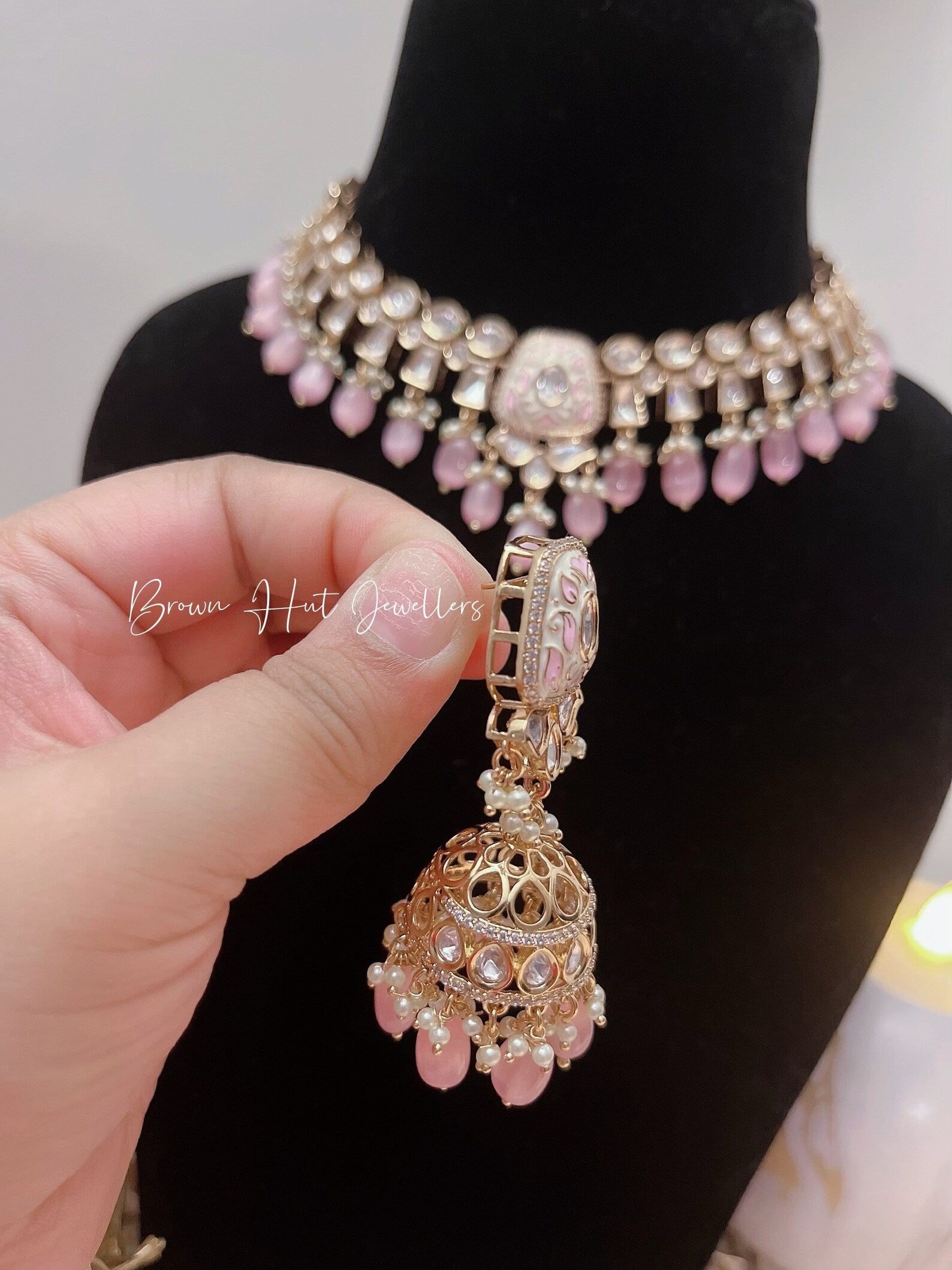 Pink Necklace & Earrings Set | Indian Jewelry | South Asian Jewelry | Earrings | Danglers | Meenakari Baby Pink Necklace