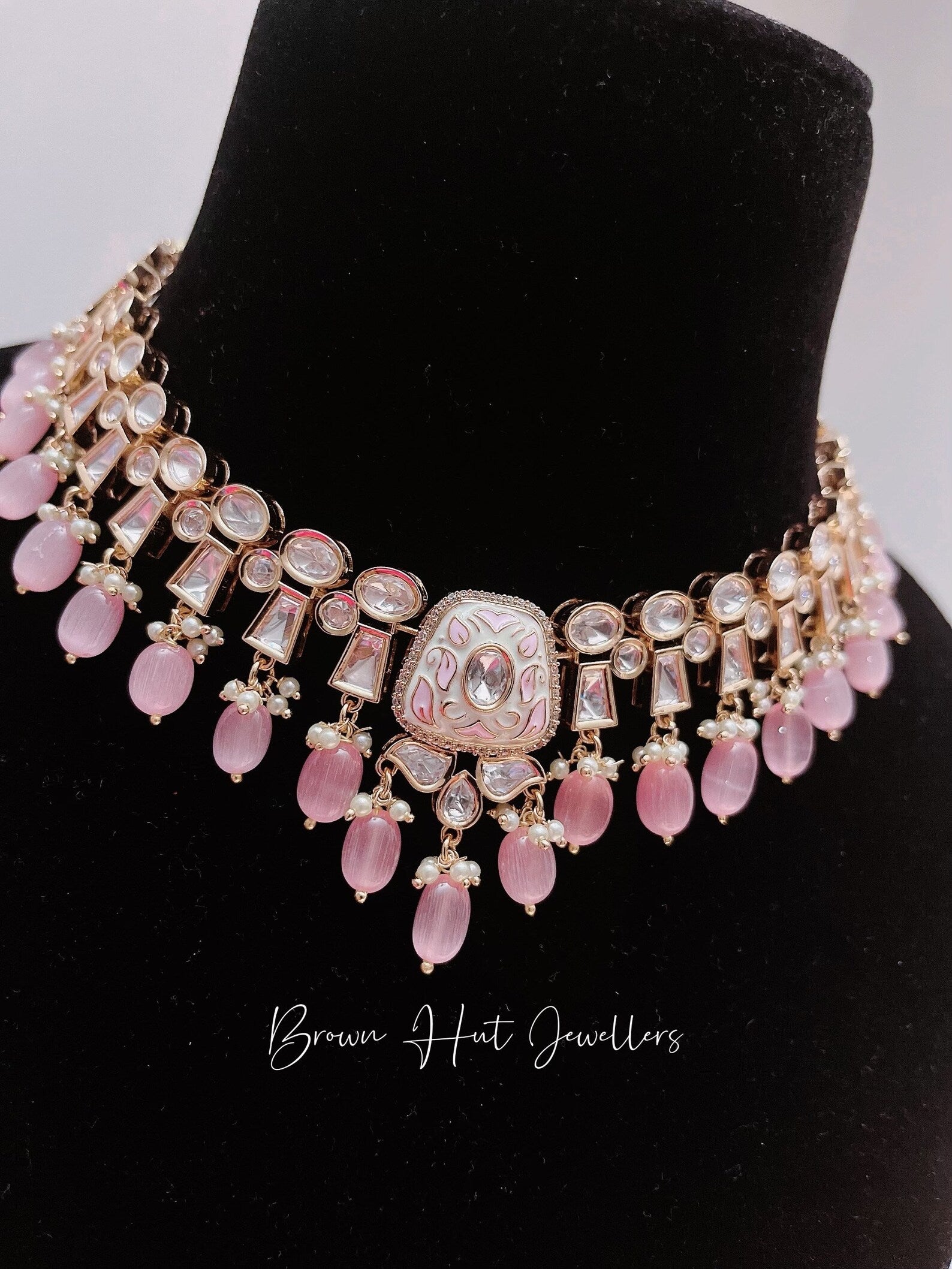 Pink Necklace & Earrings Set | Indian Jewelry | South Asian Jewelry | Earrings | Danglers | Meenakari Baby Pink Necklace