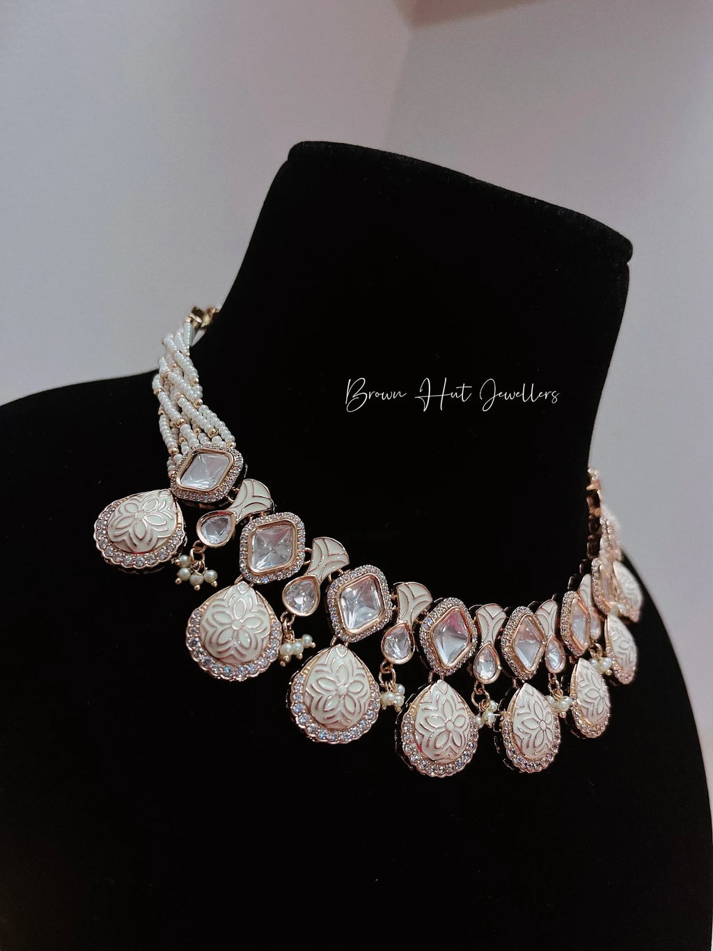 Meenakari Cream Necklace, Earrings & Tikka Set | Indian Jewelry | South Asian Jewelry | Tikka | Earings | Danglers | White Necklace Set